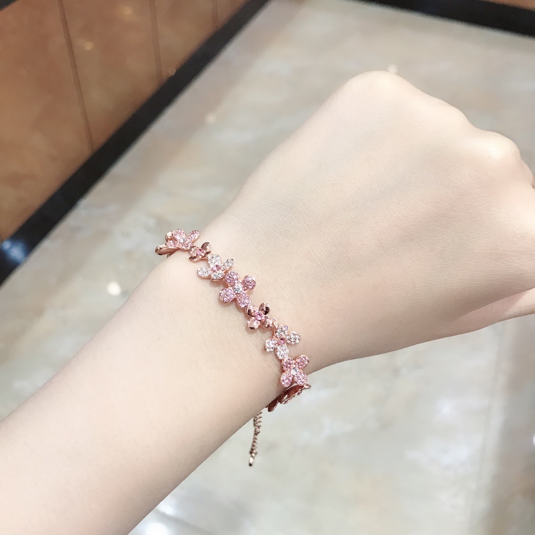 Rose Gold Pink Flower Crystal Bracelet – Elegant Floral Jewelry