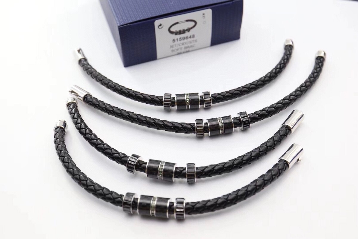 Men’s Black Braided Leather Bracelet with Stainless Steel Accents