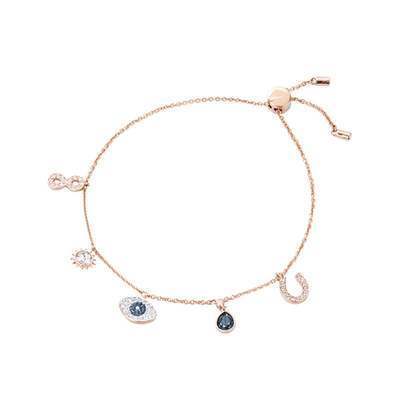 Rose Gold Evil Eye & Sun Charm Bracelet with Crystal Accents