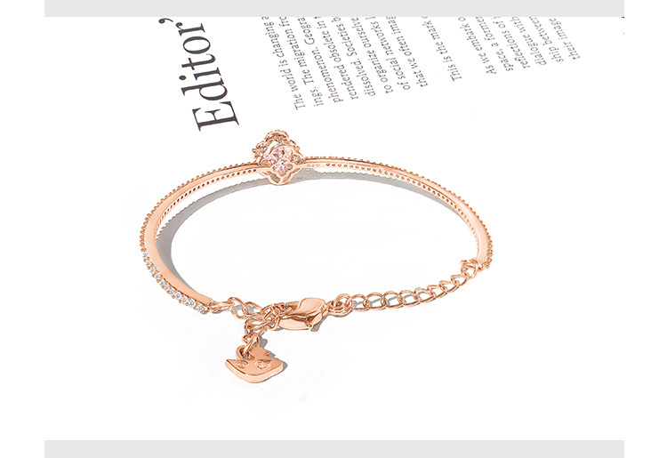 Elegant Rose Gold Pink Gemstone Floral Bangle Bracelet