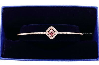 Elegant Rose Gold Pink Gemstone Floral Bangle Bracelet