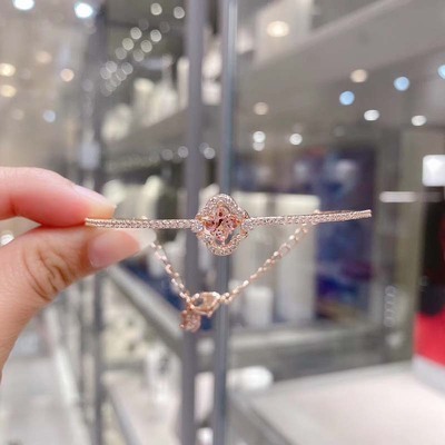 Elegant Rose Gold Pink Gemstone Floral Bangle Bracelet