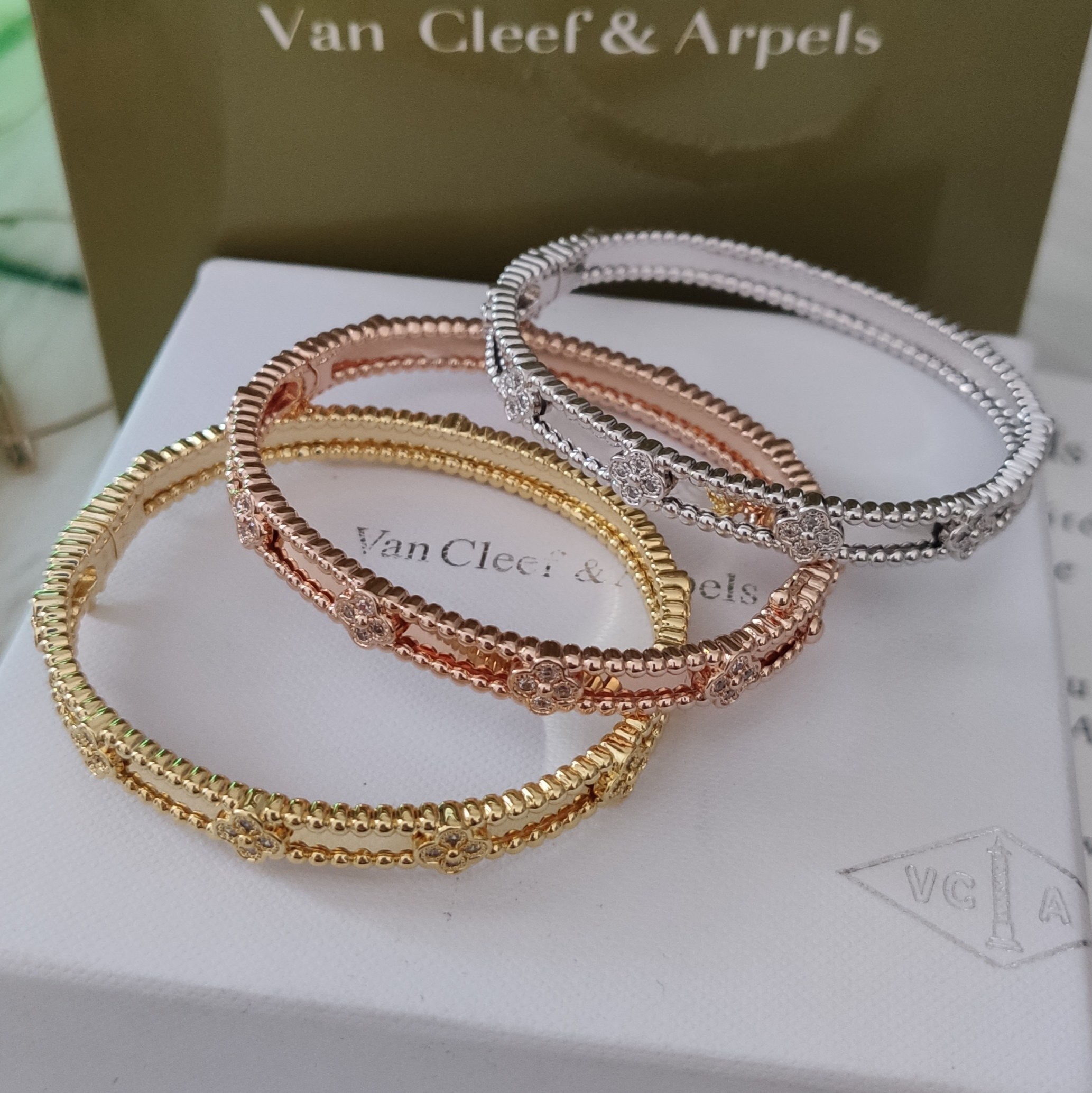 Van Cleef & Arpels Alhambra premium bracelet in gold, rose gold, and white gold