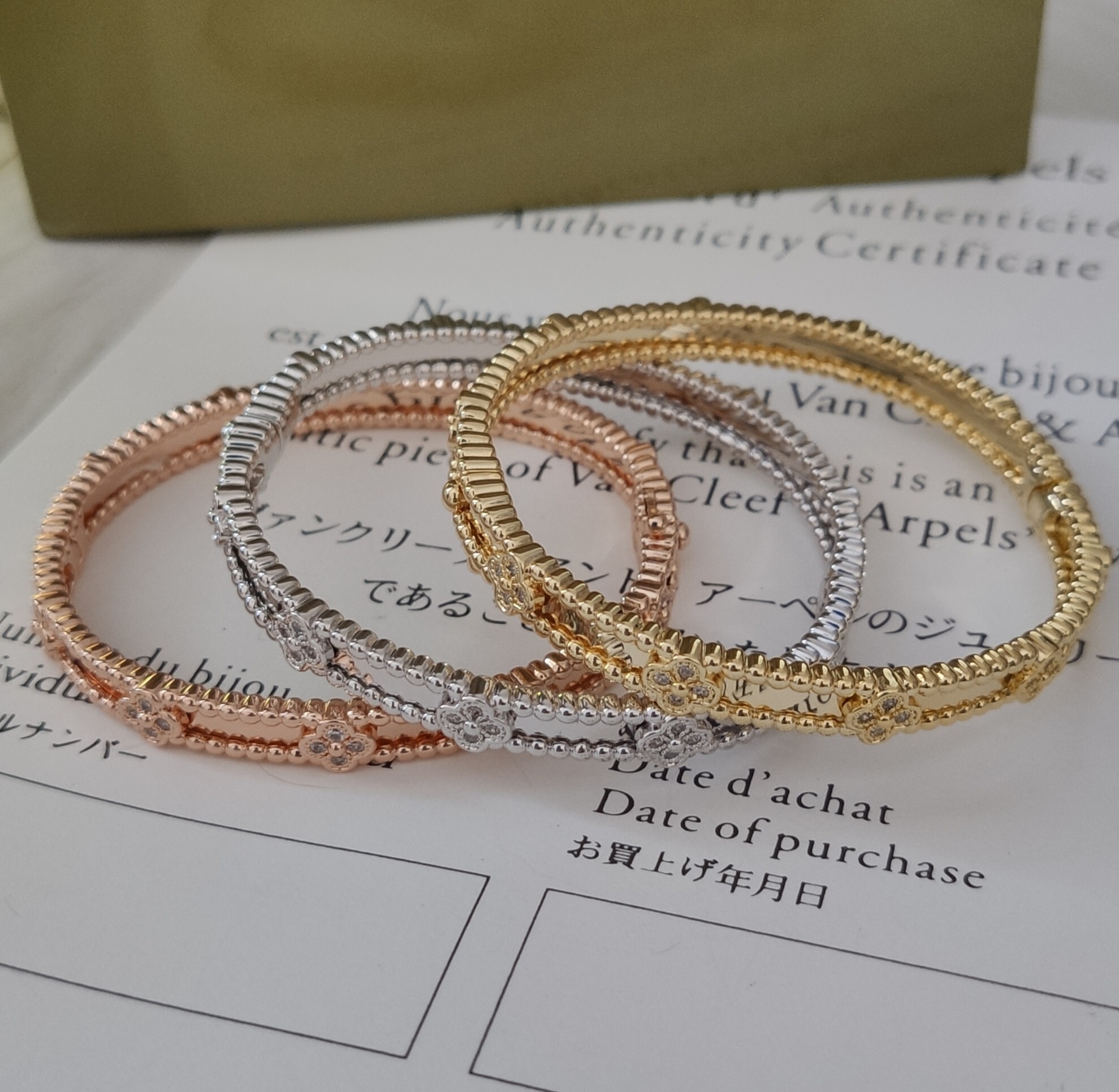 Clover Bangle Bracelet in Gold, Silver, and Rose Gold