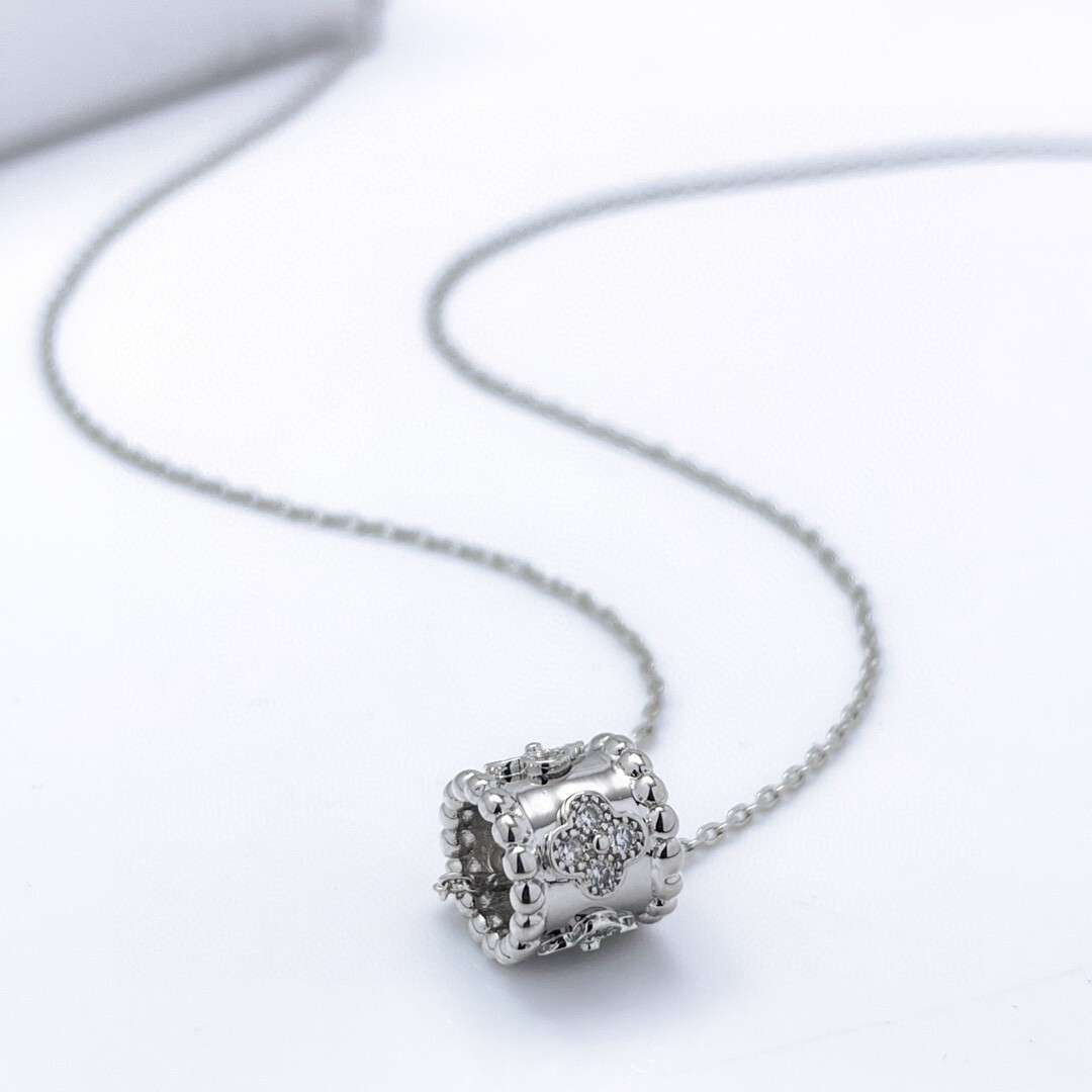 Van Cleef Silver Alhambra Cage Necklace – Diamond Accent