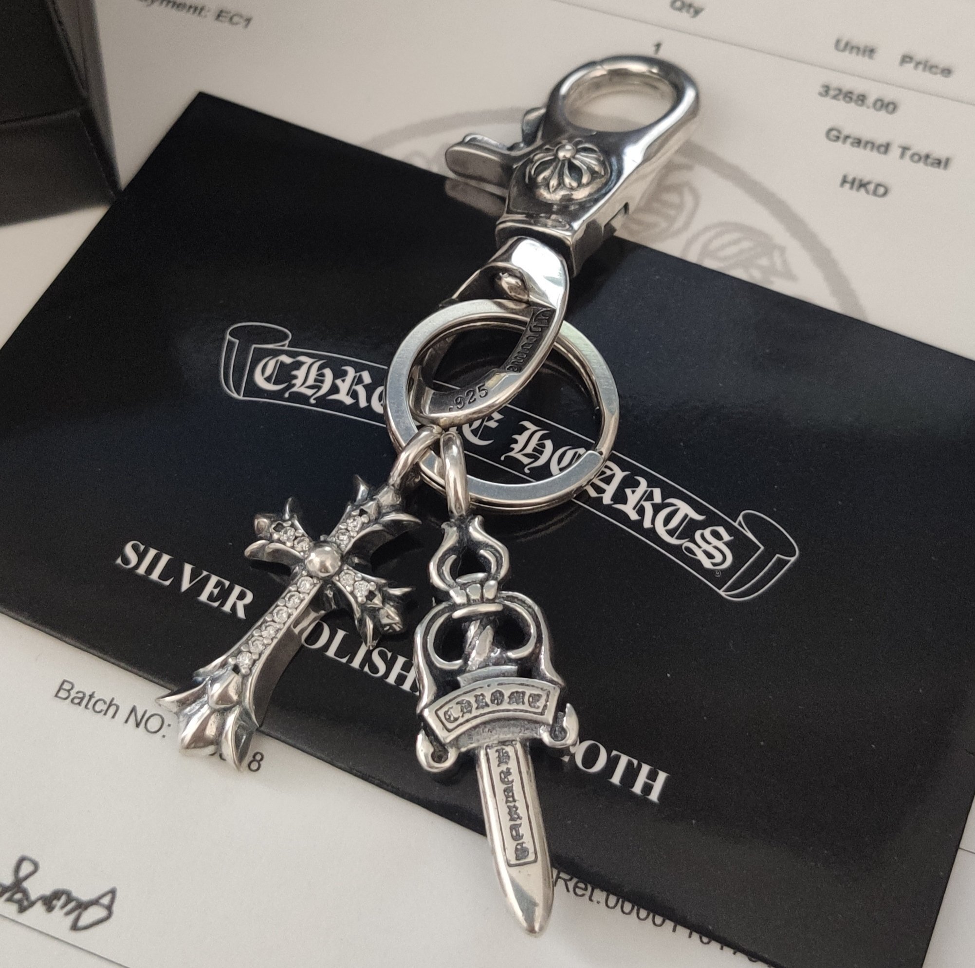 Chrome Hearts Silver Cross & Dagger Keychain