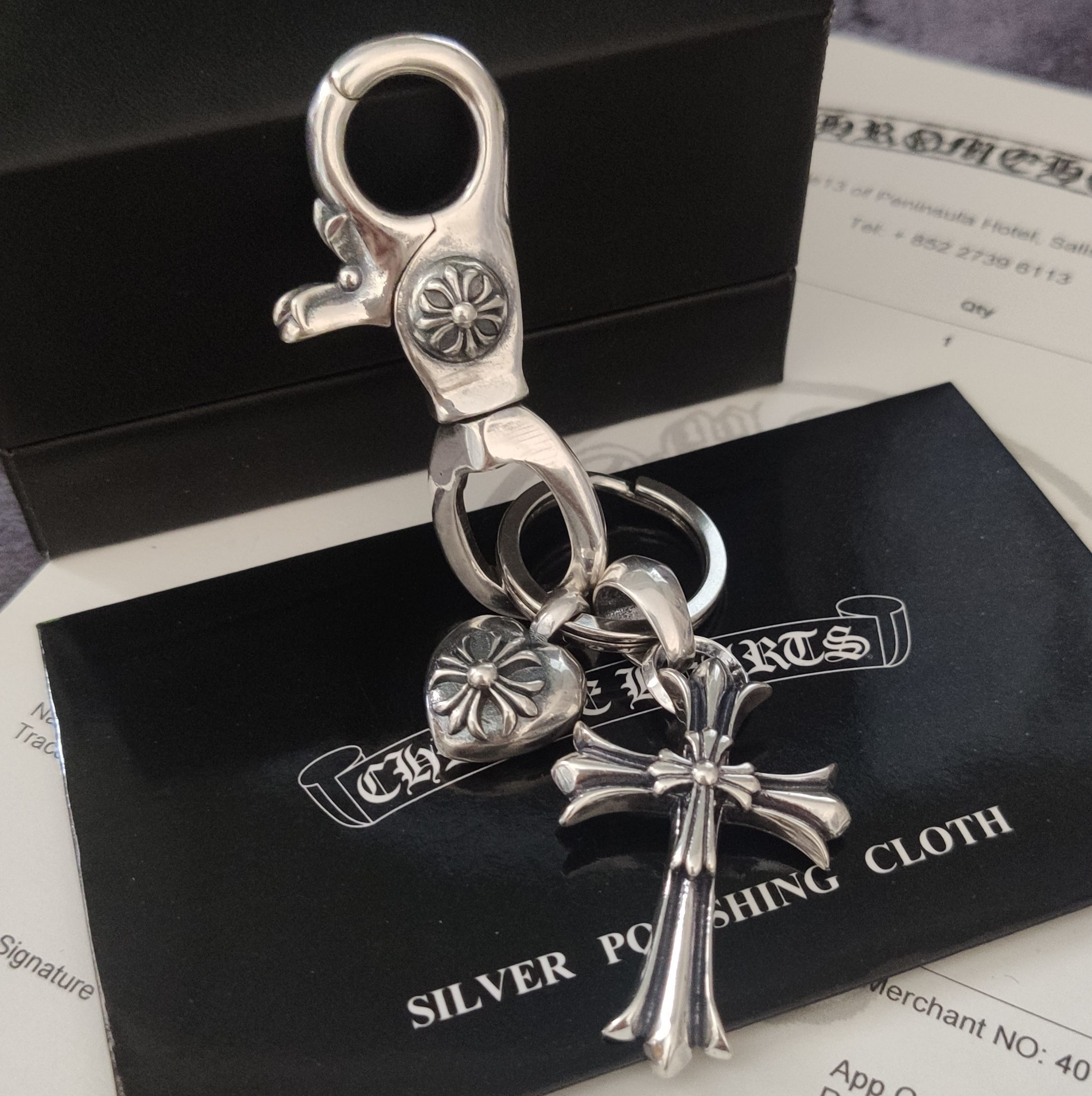 Chrome Hearts Silver Cross Heart Keychain