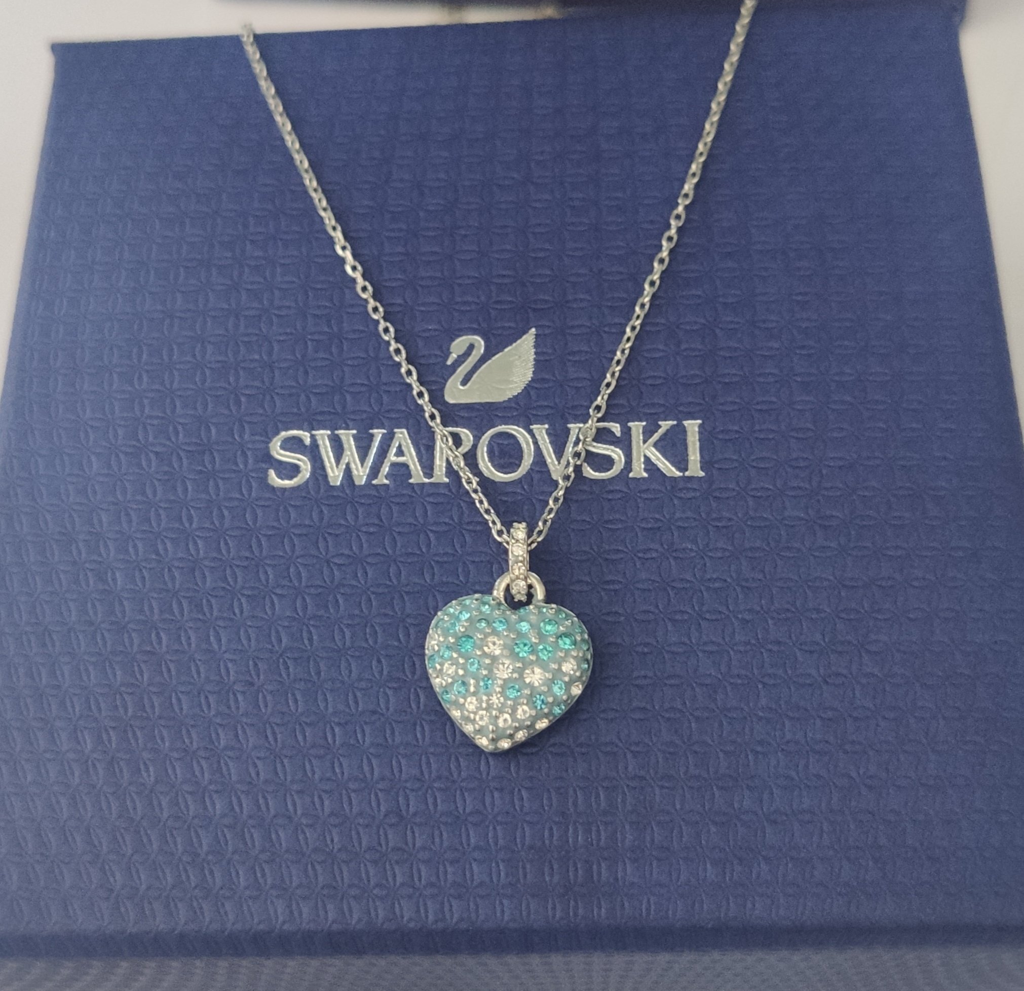 Swarovski Silver Heart Blue Crystal Pendant – Delicate Necklace