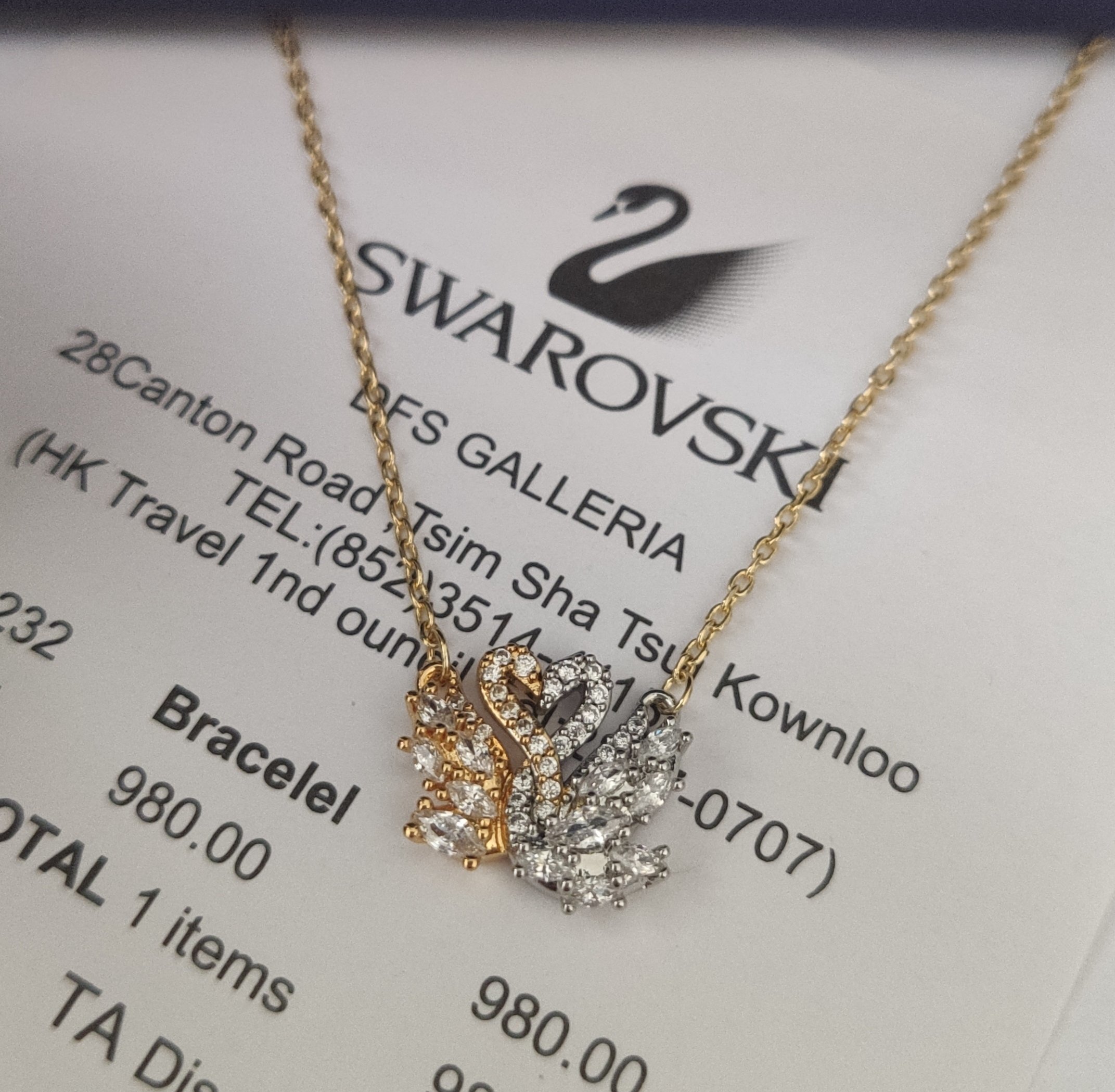 Swarovski Swan Duo Pendant – Gold & Silver Tone