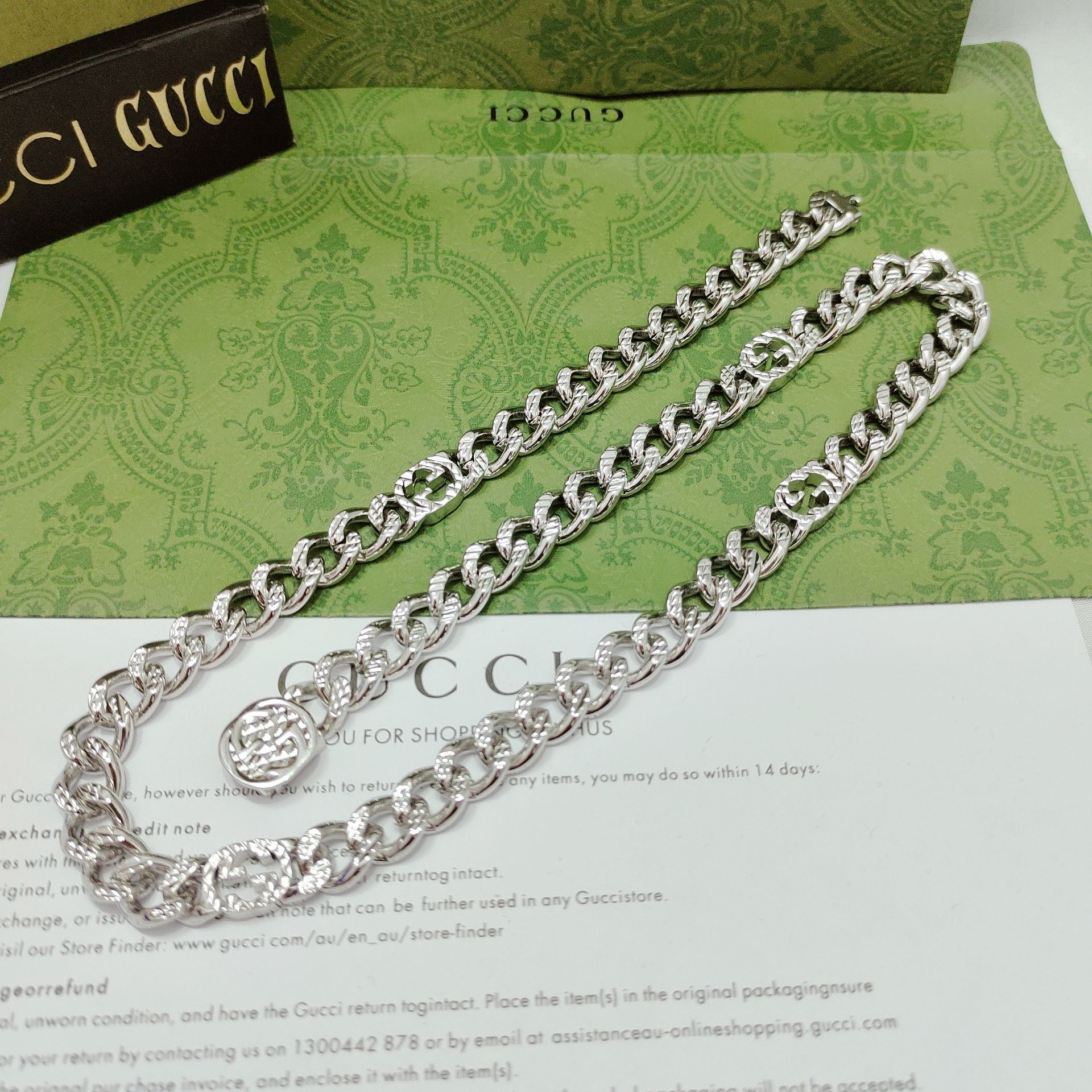 Gucci Silver Chain Necklace – Interlocking G Motif