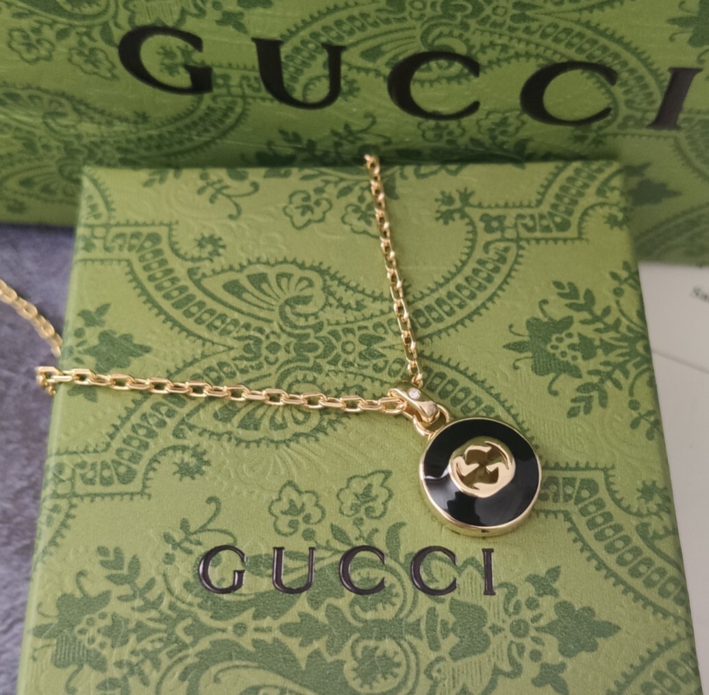 Gucci Gold & Black Enamel GG Necklace – Designer Pendant
