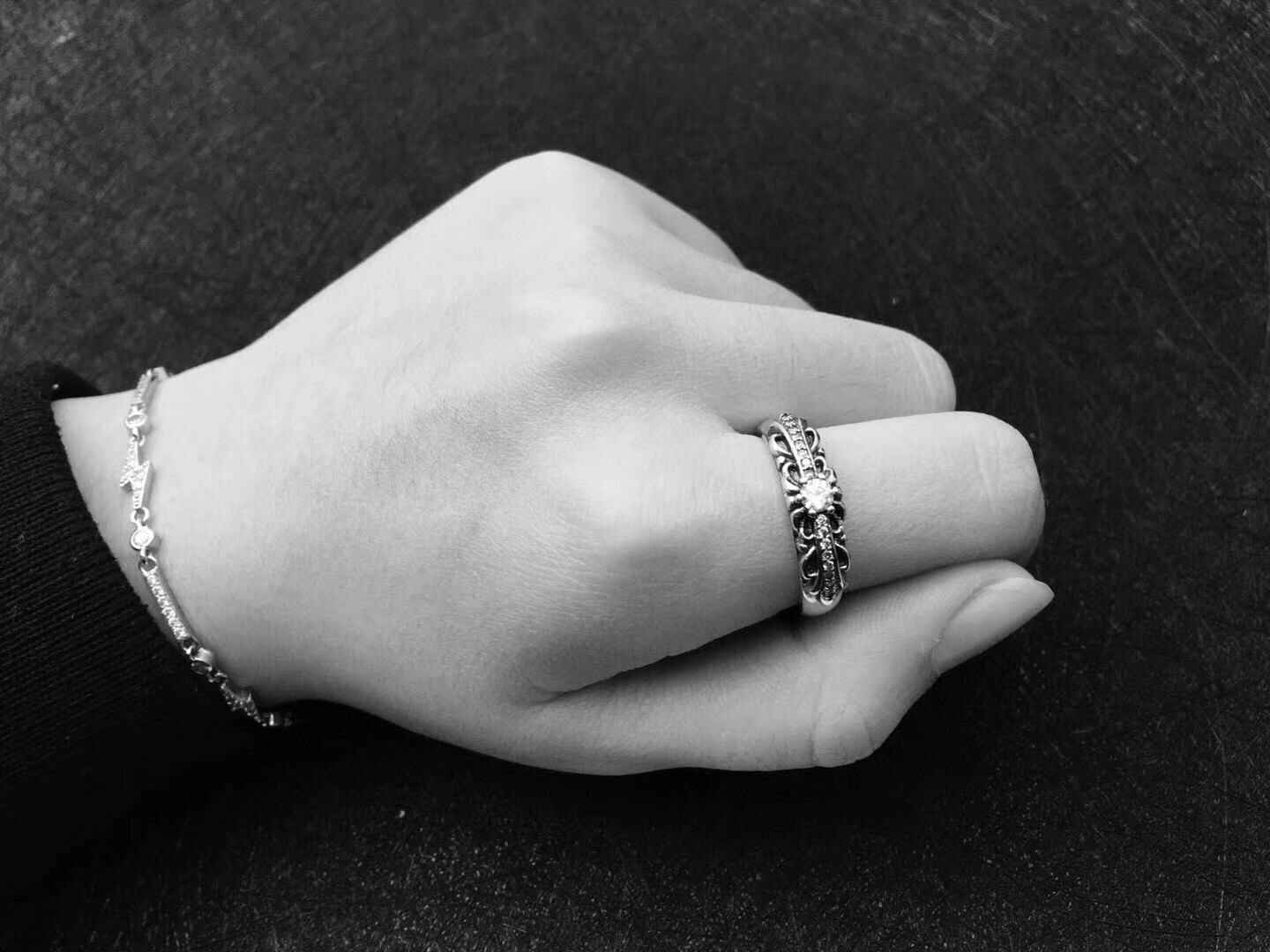 diamond Chrome Hearts Silver Floral Cross Ring