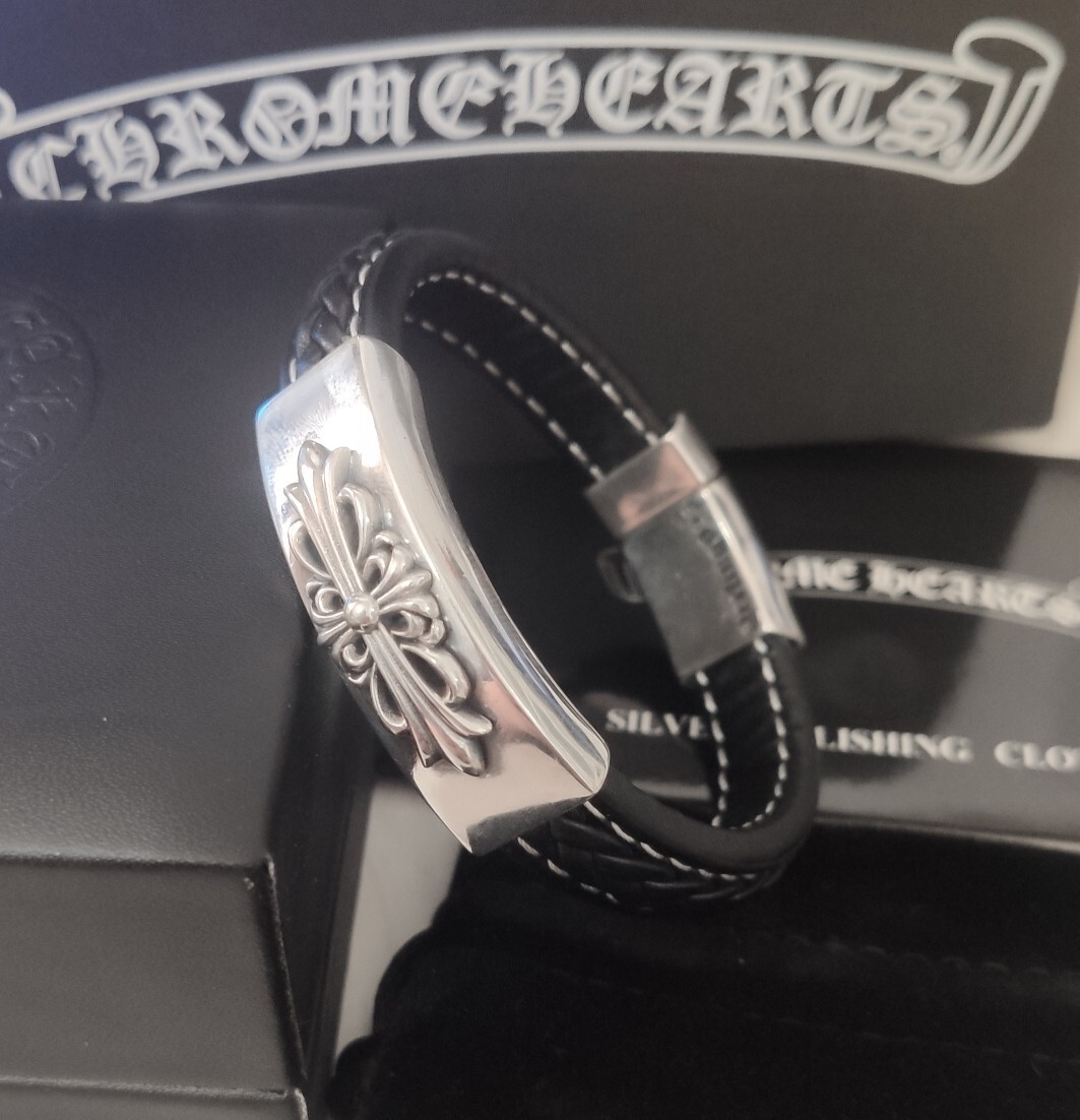 Chrome Hearts Style Premium Leather & Sterling Silver Bracelet