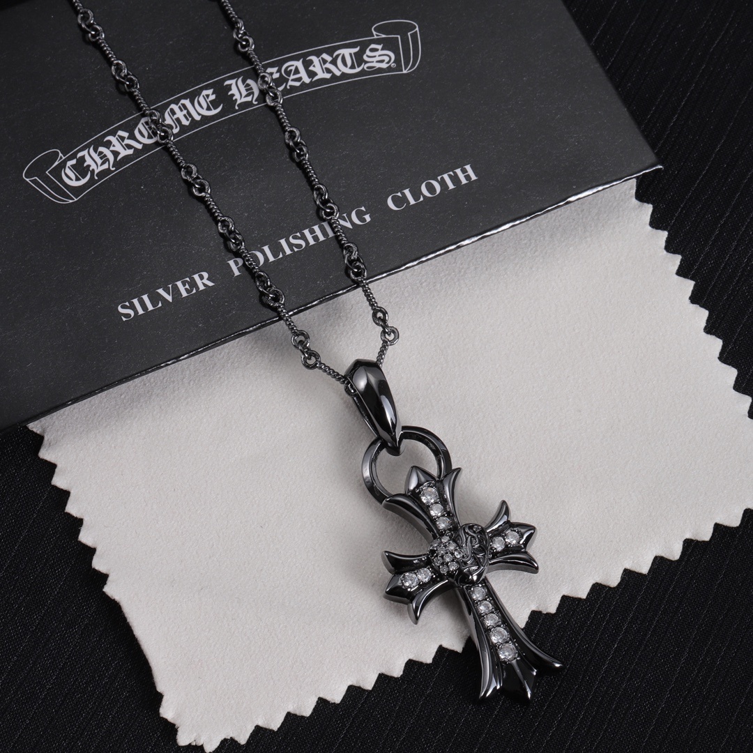 Chrome Hearts Black Rhodium Diamond Cross Pendant