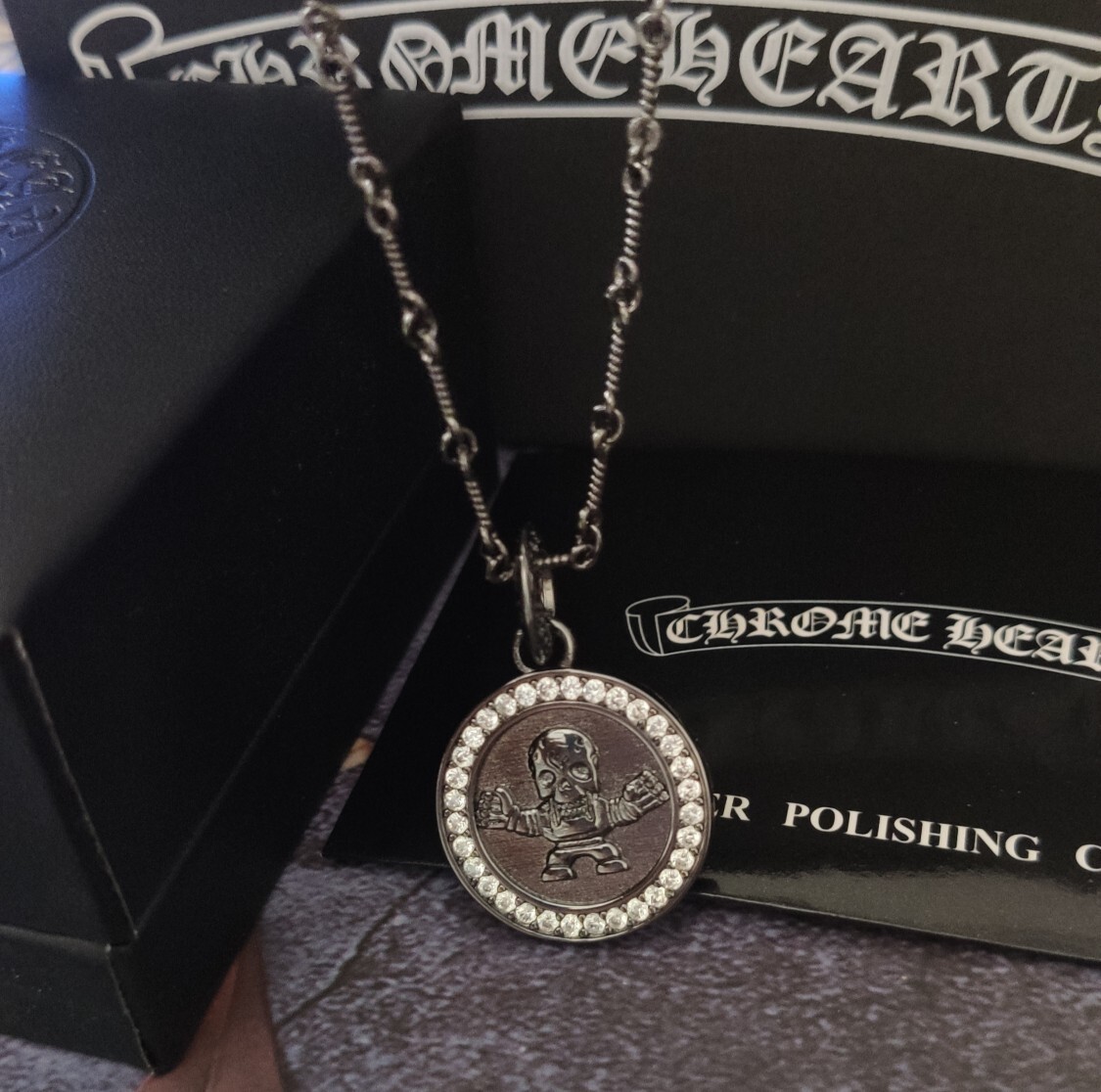 Chrome Hearts Silver Punk Pendant Necklace – Crystal Halo