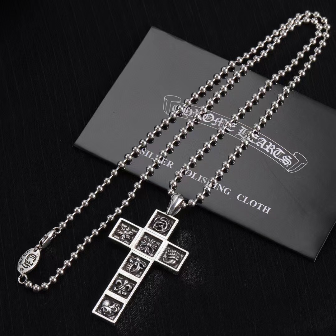 Chrome Hearts Silver Motif Cross Necklace – Ball Chain