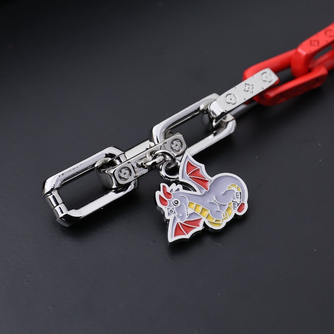 LV Dragon Charm Chain - Red & Silver Designer Accessory