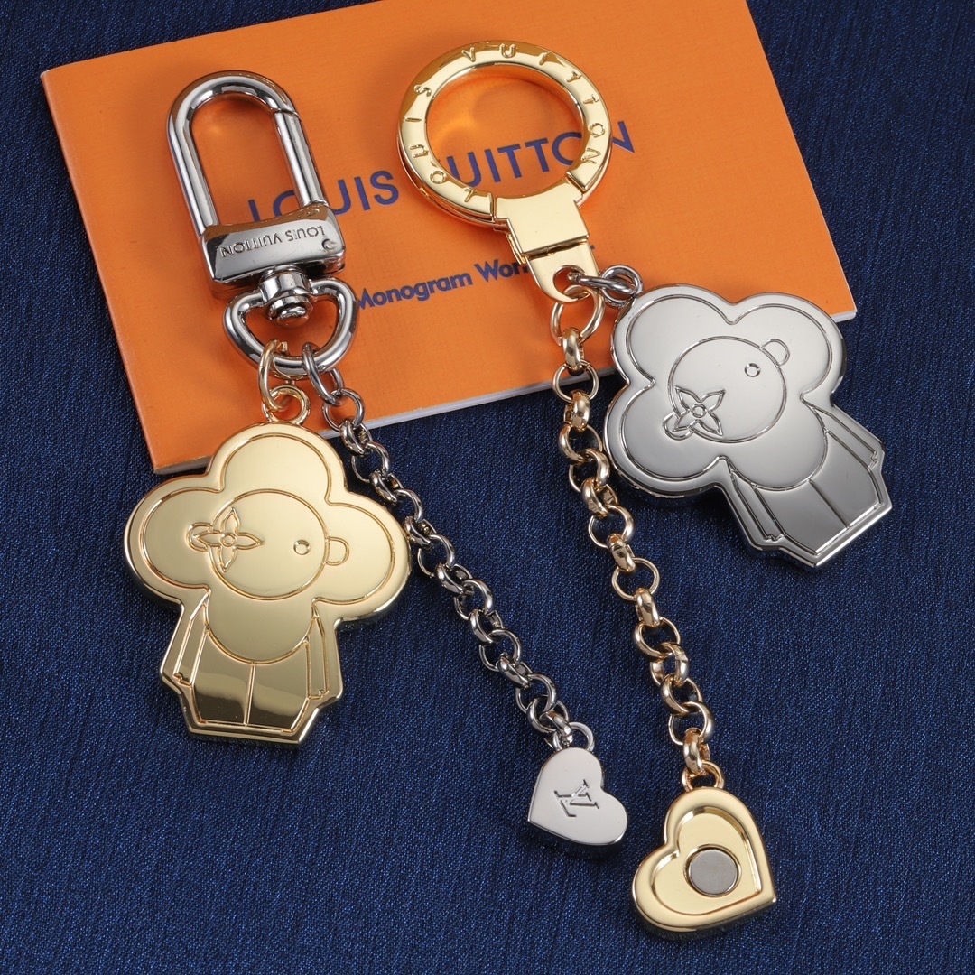 LV Flower Charm Keychains - Gold & Silver Tone