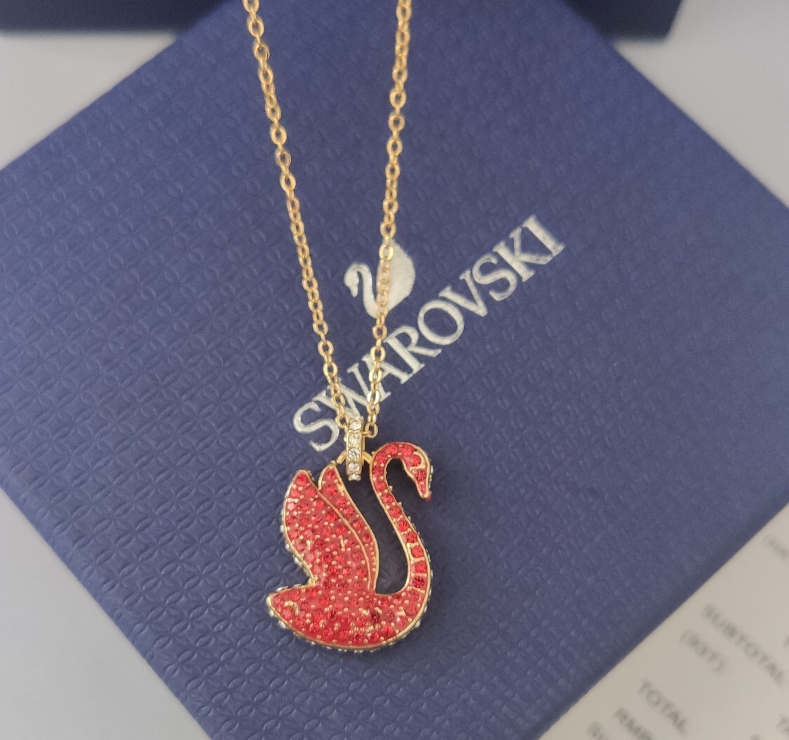 Swarovski Gold Red Swan Pendant – Crystal Necklace