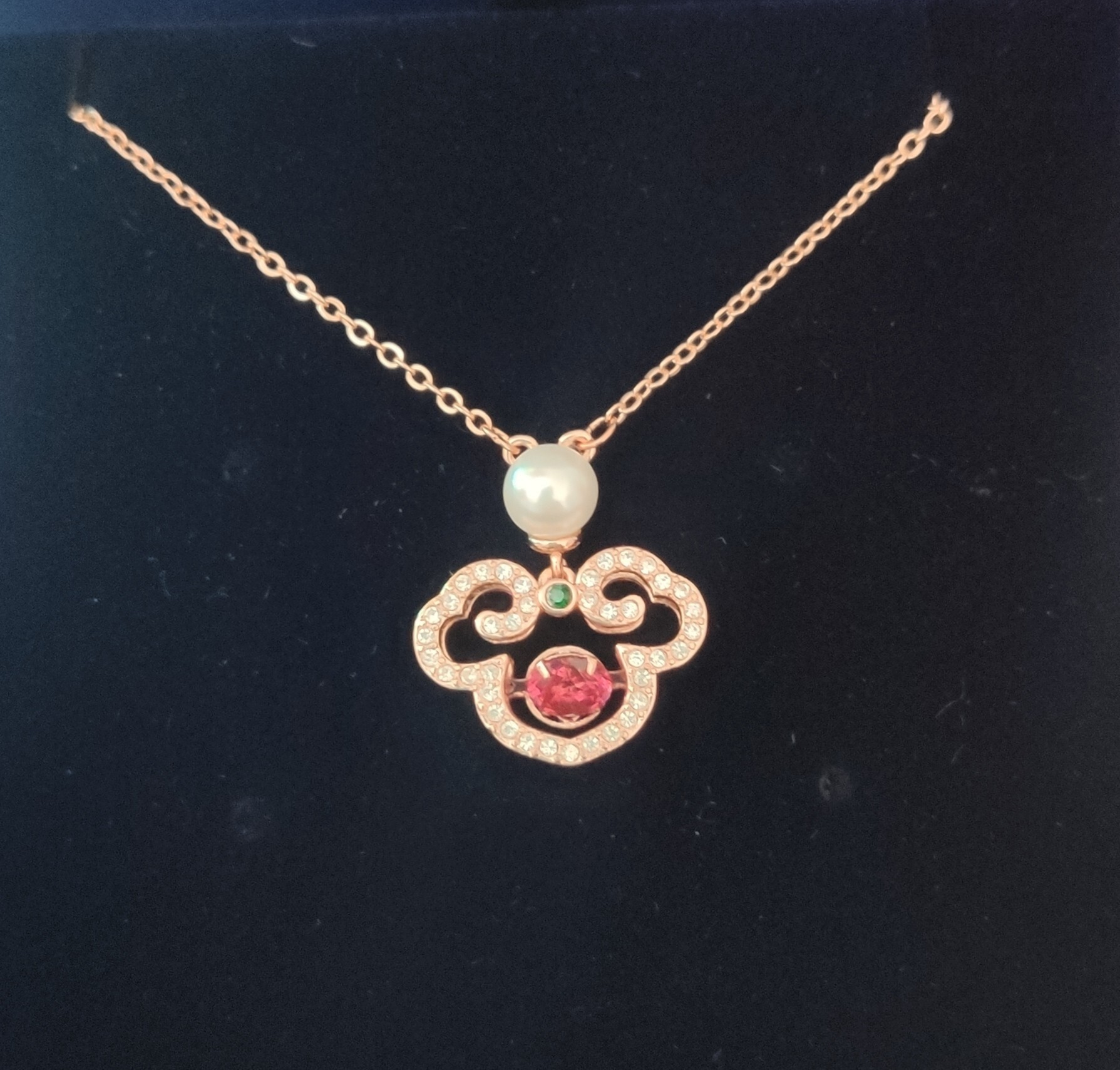 Swarovski Rose Gold Mickey Charm Necklace – Pink Crystal