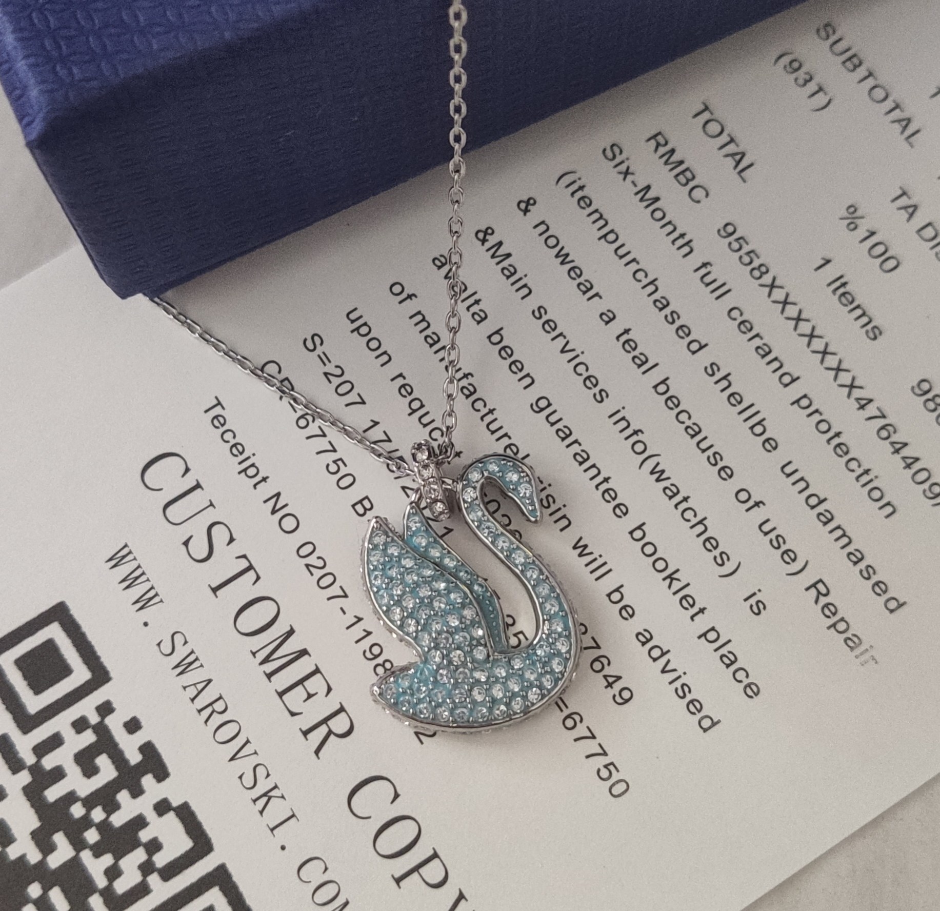 elegant Swarovski Silver Swan Blue Crystal Necklace – Swarovski Silver