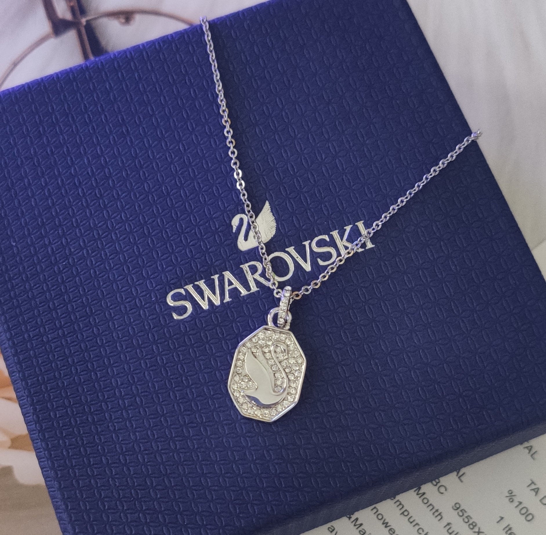 Swarovski Silver Swan Octagon Necklace – Crystal Pave
