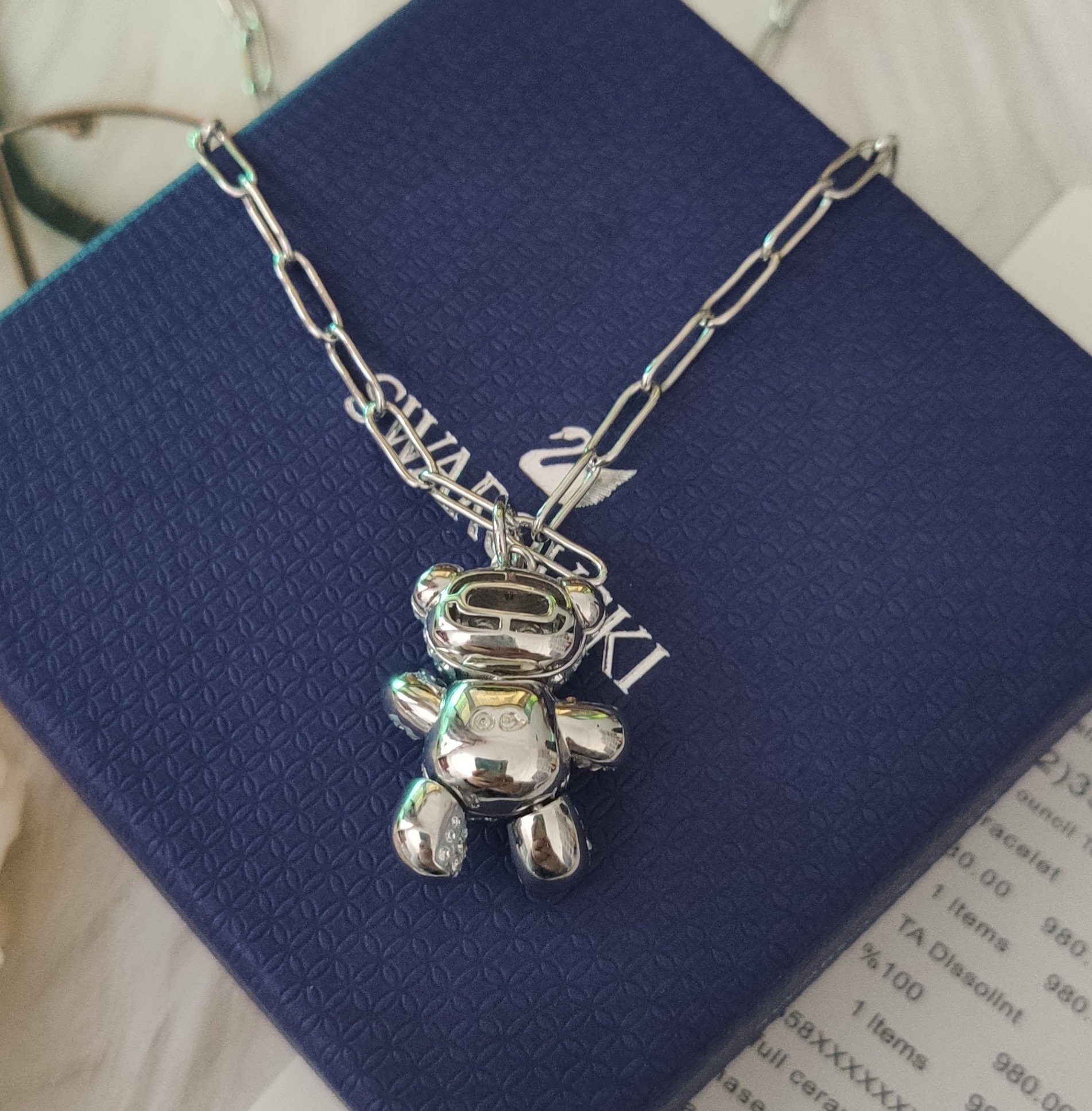 Swarovski Silver Teddy Bear Pendant – Crystal Accent