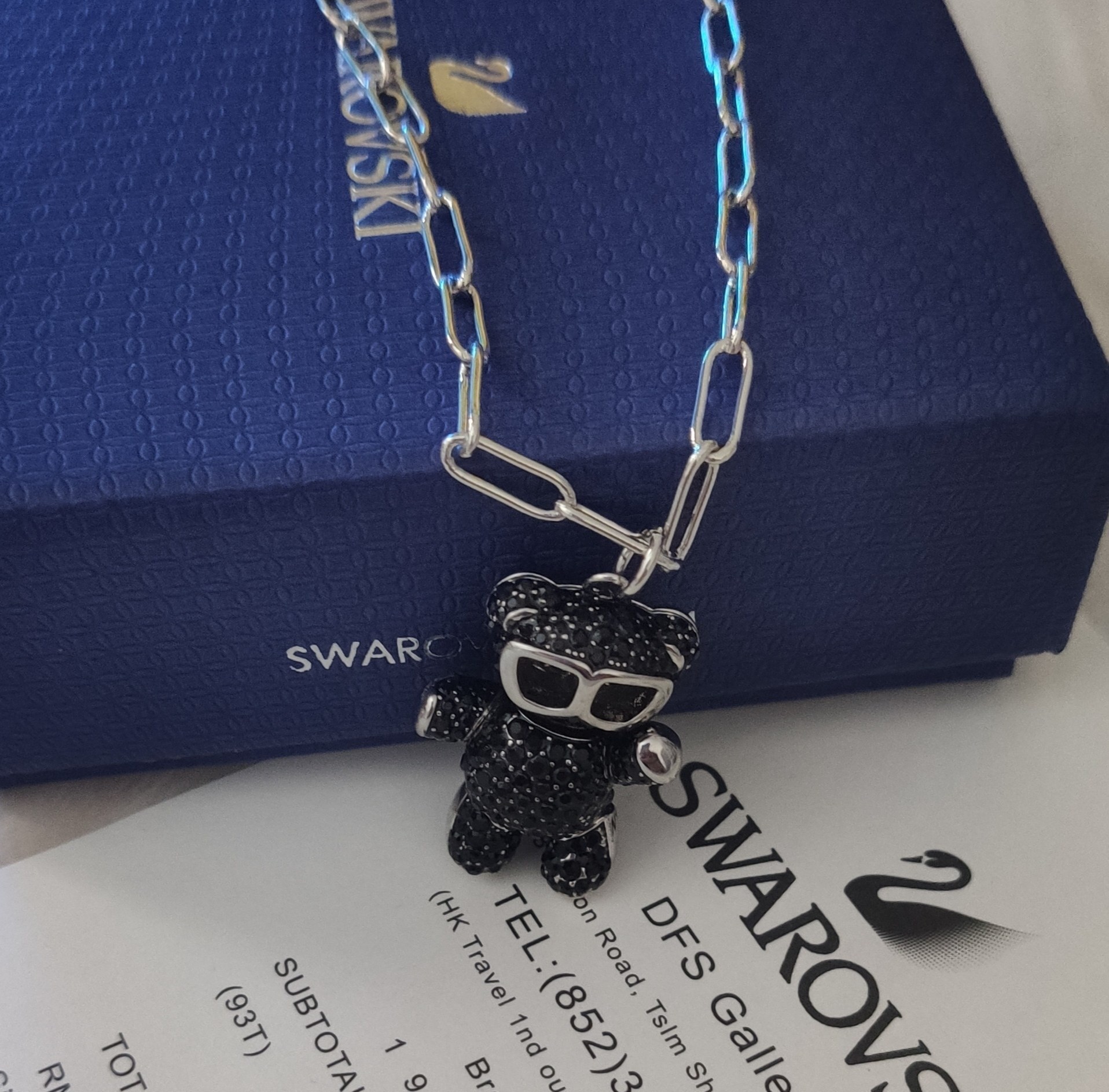 Swarovski Black Crystal Teddy Bear Necklace