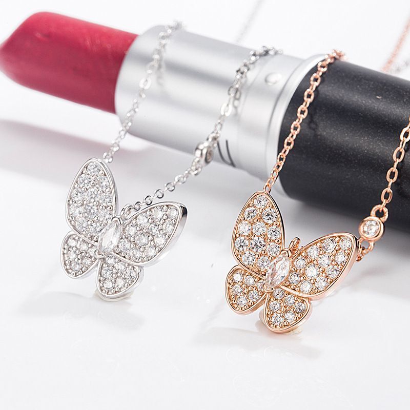 Sparkling Butterfly Pendant Necklace – Silver & Rose Gold