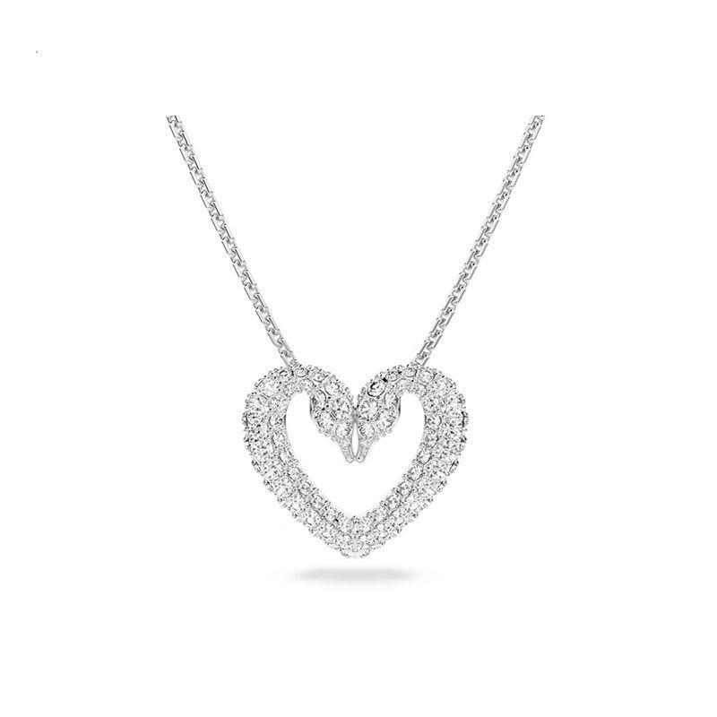 Swarovski Crystal Pave Heart Necklace – Silver Tone