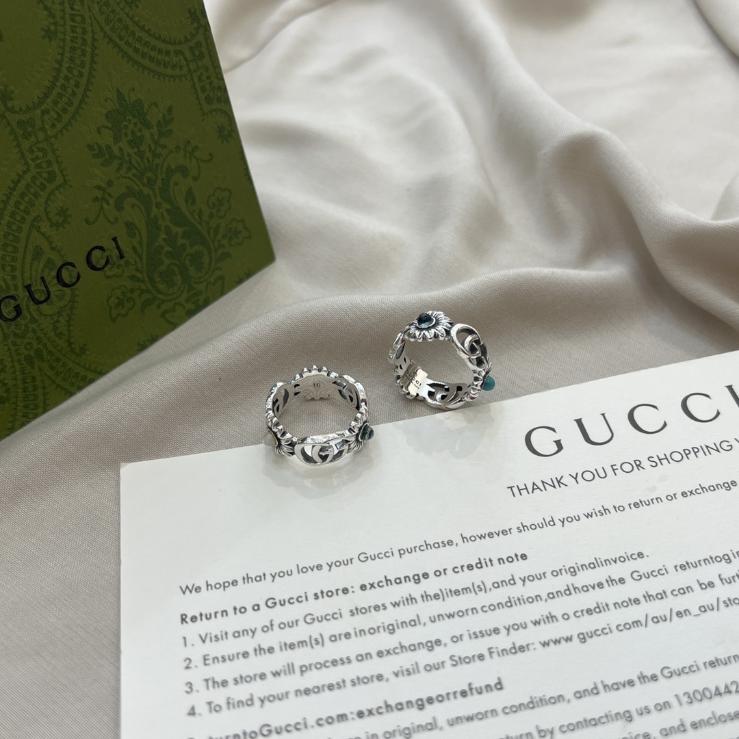 turquoise Gucci Silver Daisy Ring