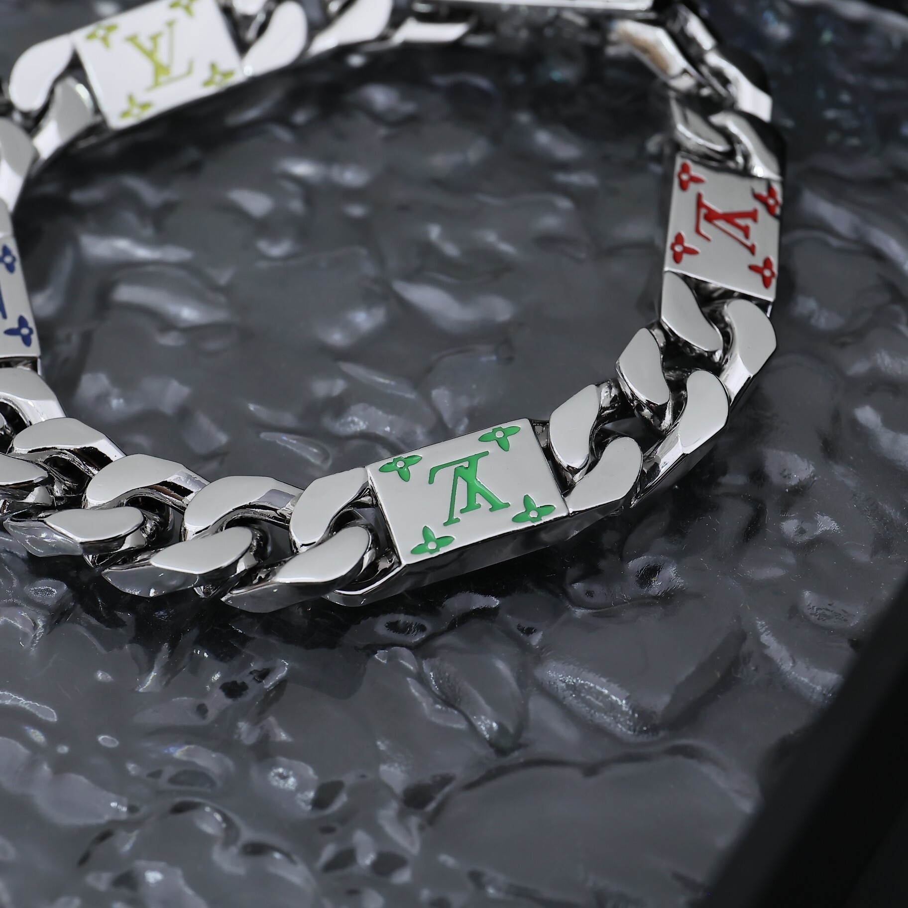 Premium Chain Bracelet with Colorful Logo Accents