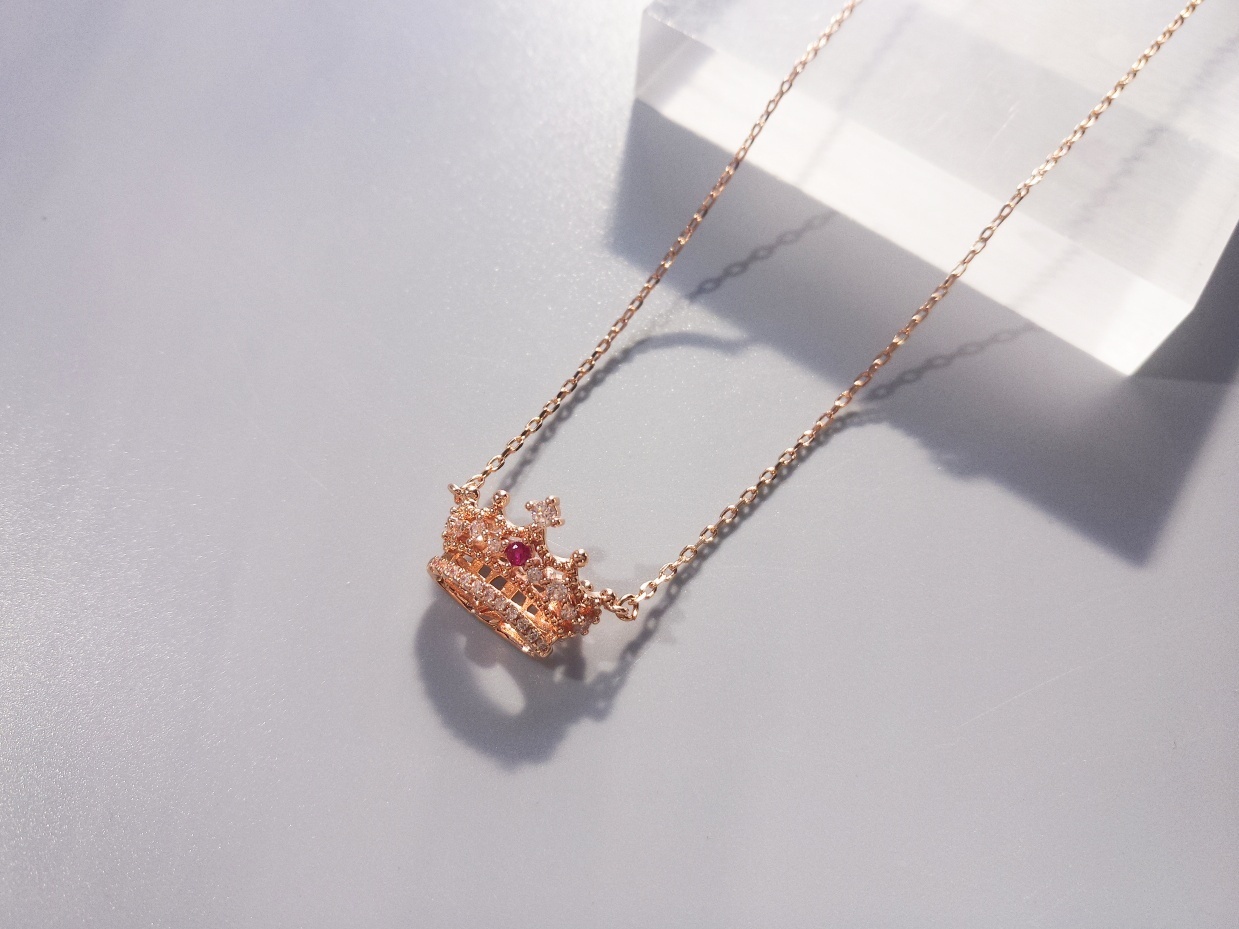 Rose Gold Crown Necklace – Rose Gold Crown Pendant Necklace – Ruby