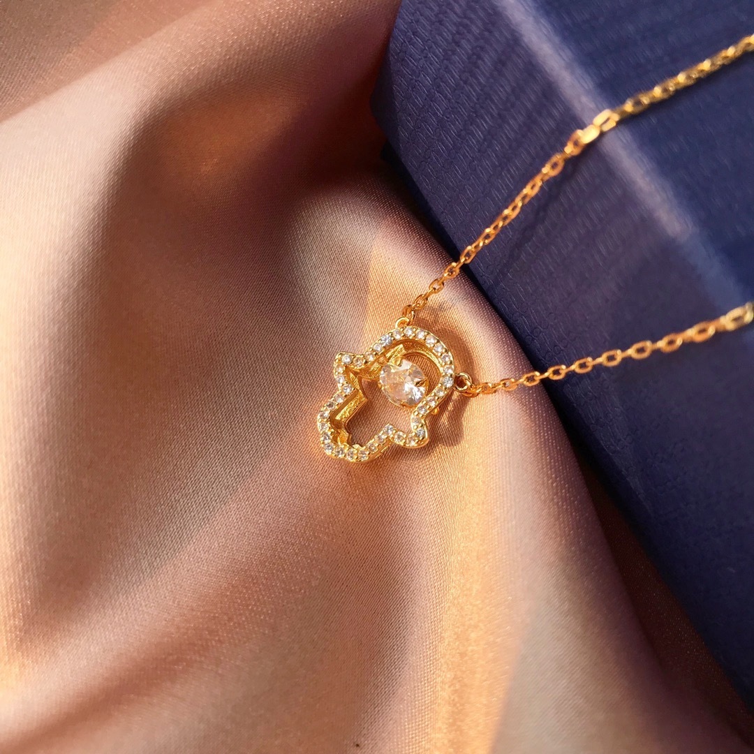 Gold Hamsa Hand Diamond Necklace – Spiritual Amulet