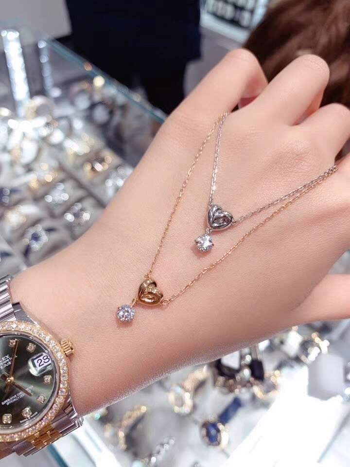 Swarovski Duo Heart Pendant Necklace – Rose Gold & Silver