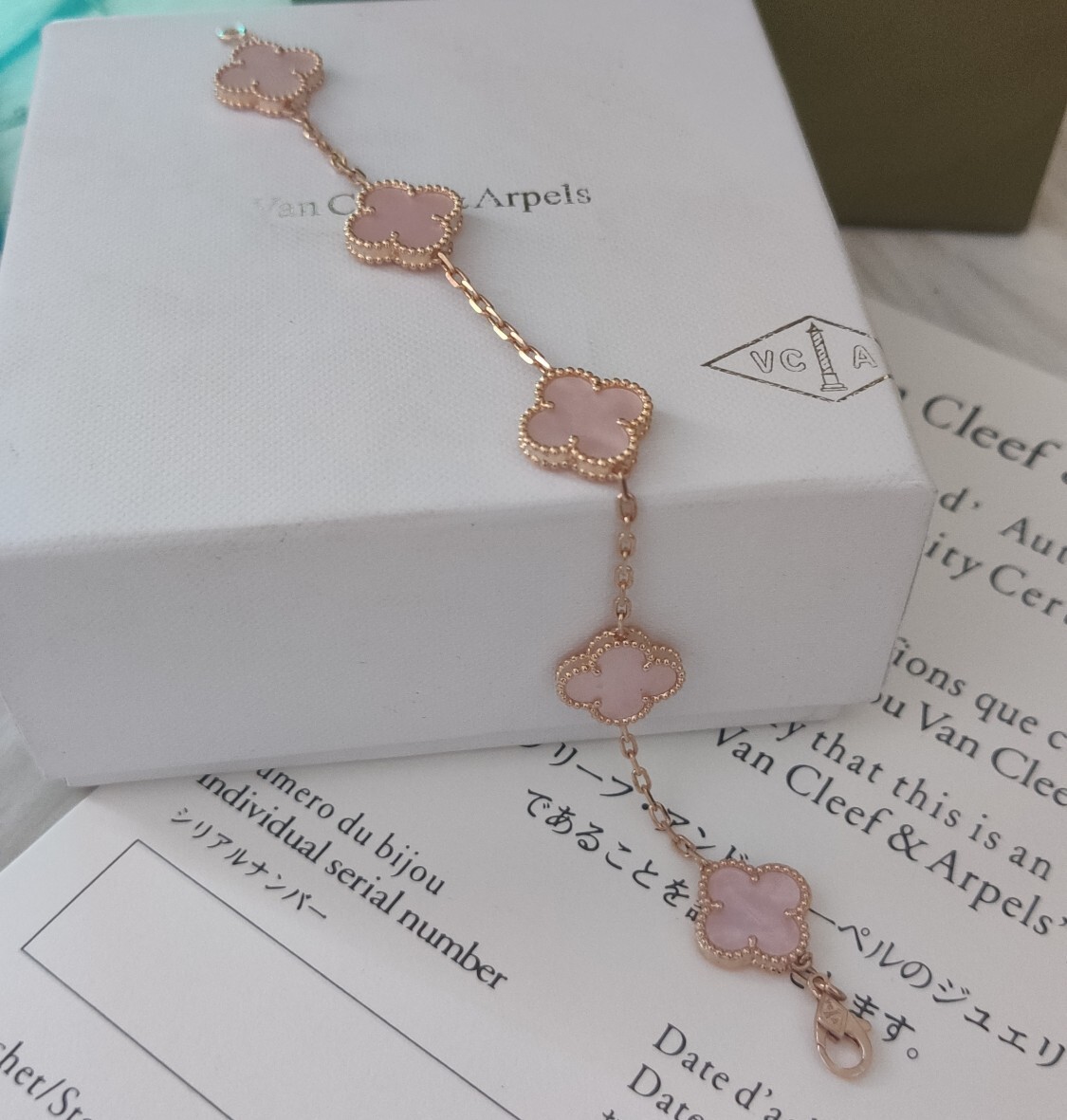 Van Cleef & Arpels Rose Gold Pink Clover Bracelet