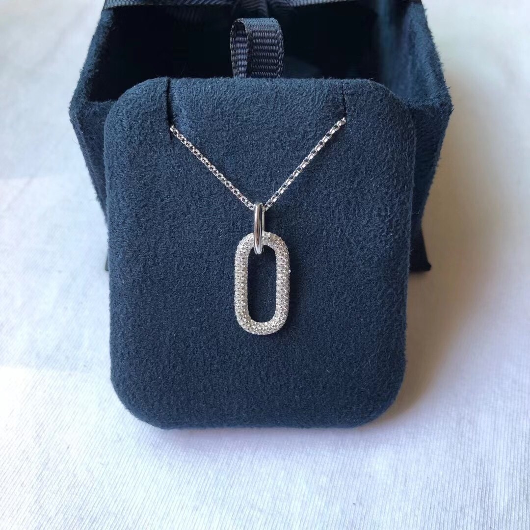 Links of London Silver Pave Oval Pendant Necklace