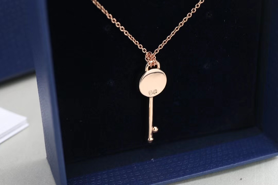 Swarovski Rose Gold Key Pendant – Crystal Accent Necklace