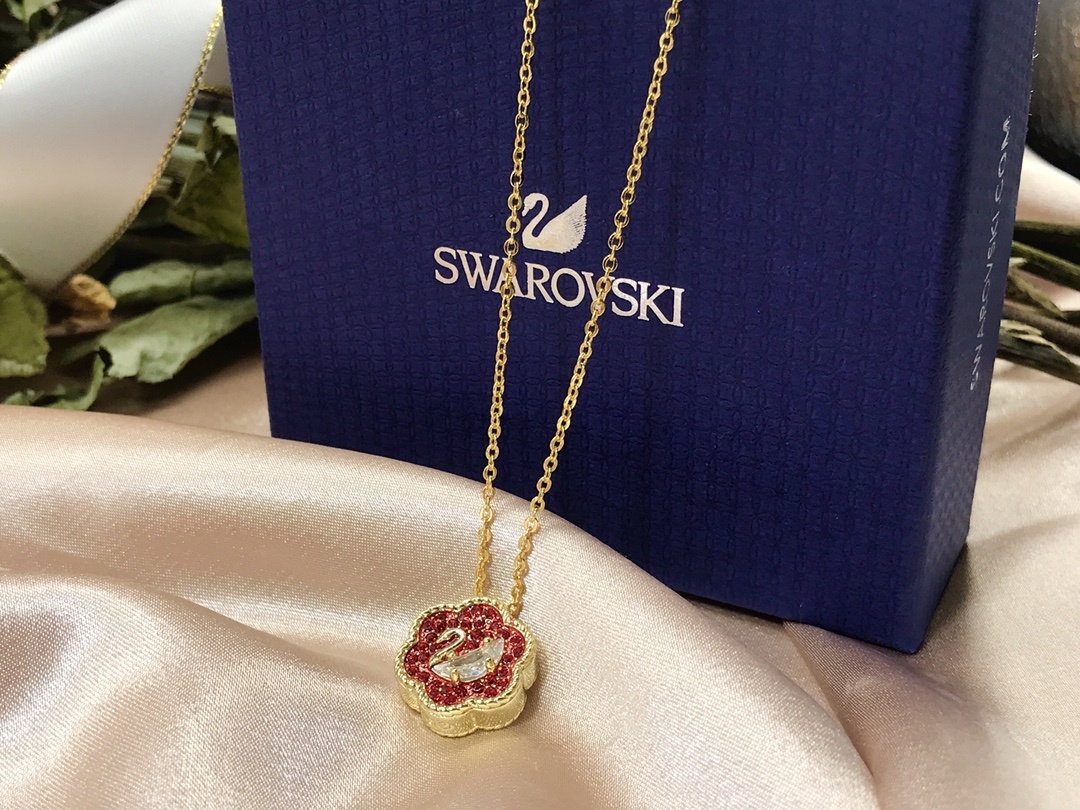 Swarovski Gold Red Crystal Necklace – Swarovski Gold Flower Red