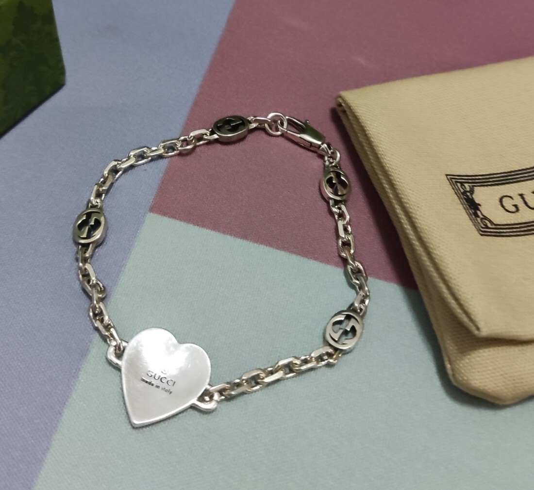 Gucci Sterling Silver Heart Charm Bracelet