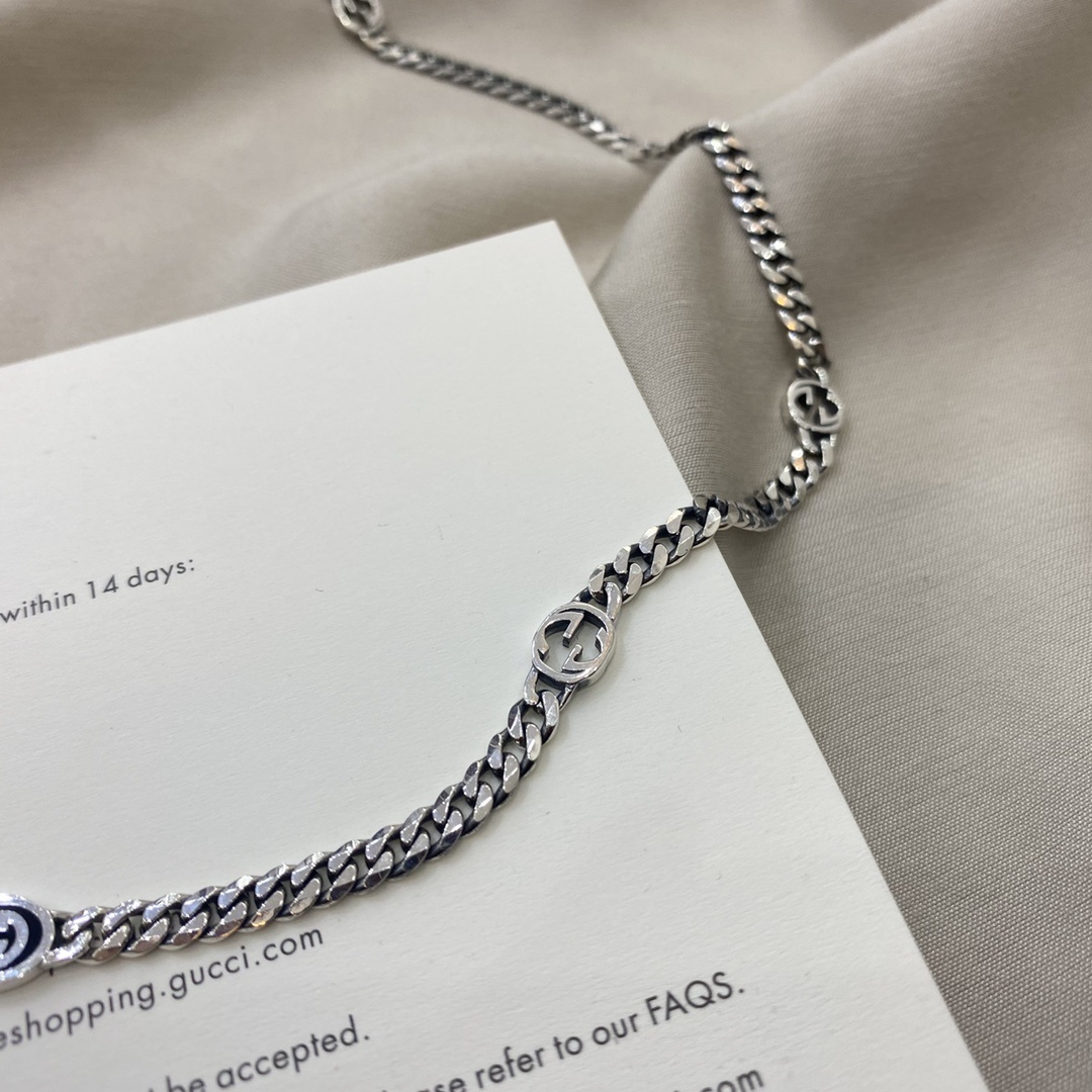 Gucci Silver Chain Necklace interlocking motif – Gucci Silver Chain
