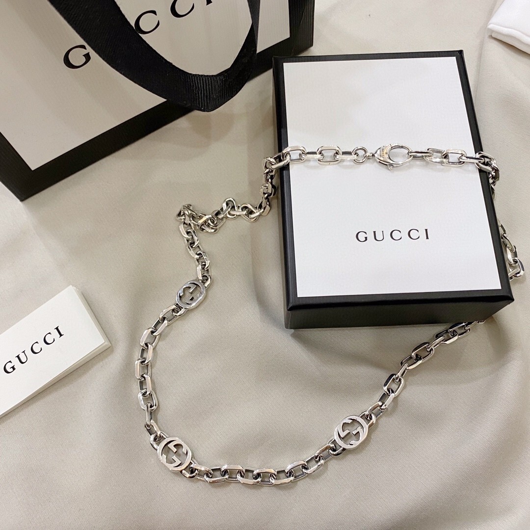 Gucci Sterling Silver Chain Necklace interlocking design – Gucci