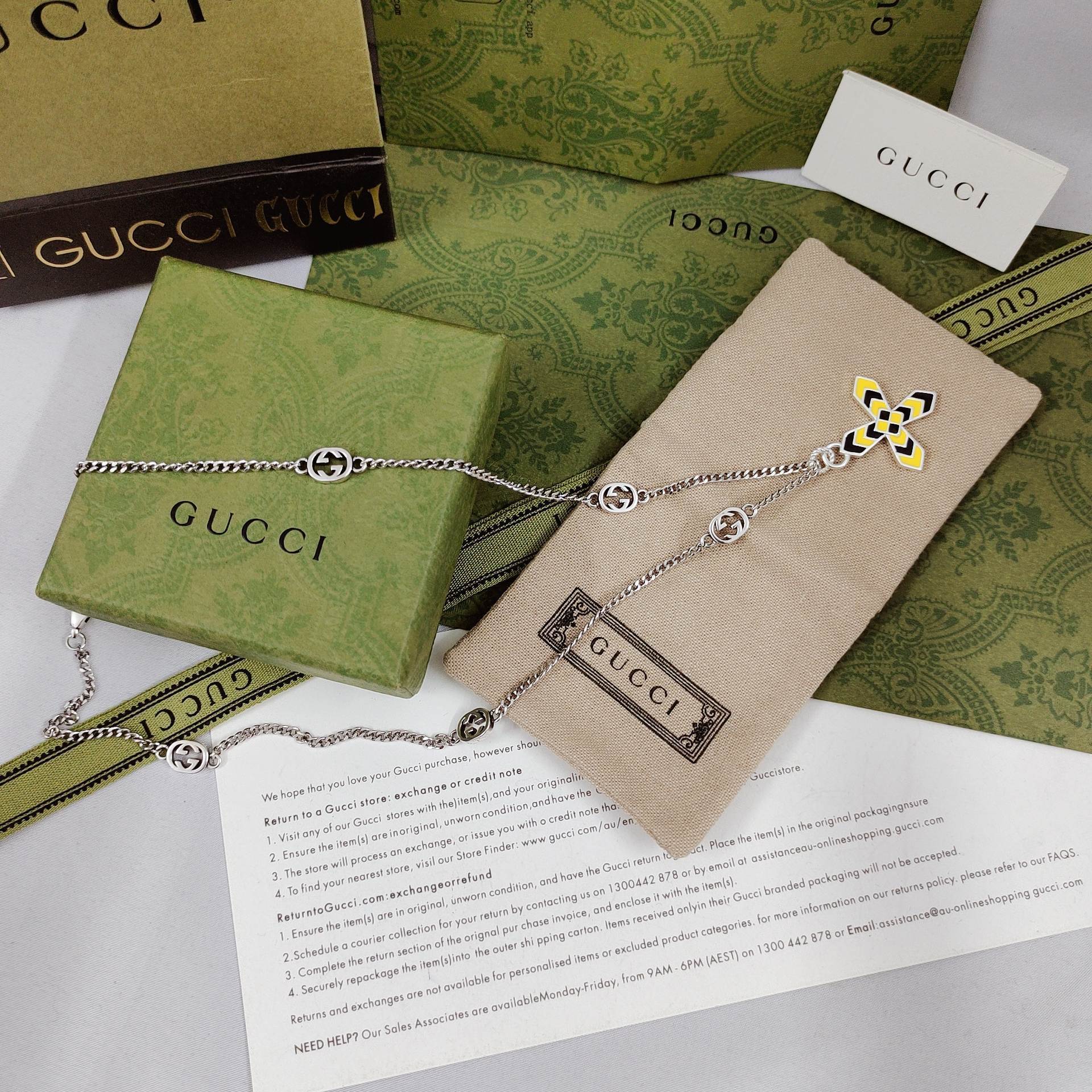 Gucci Yellow Cross Silver Necklace – Gucci Silver Chain Necklace