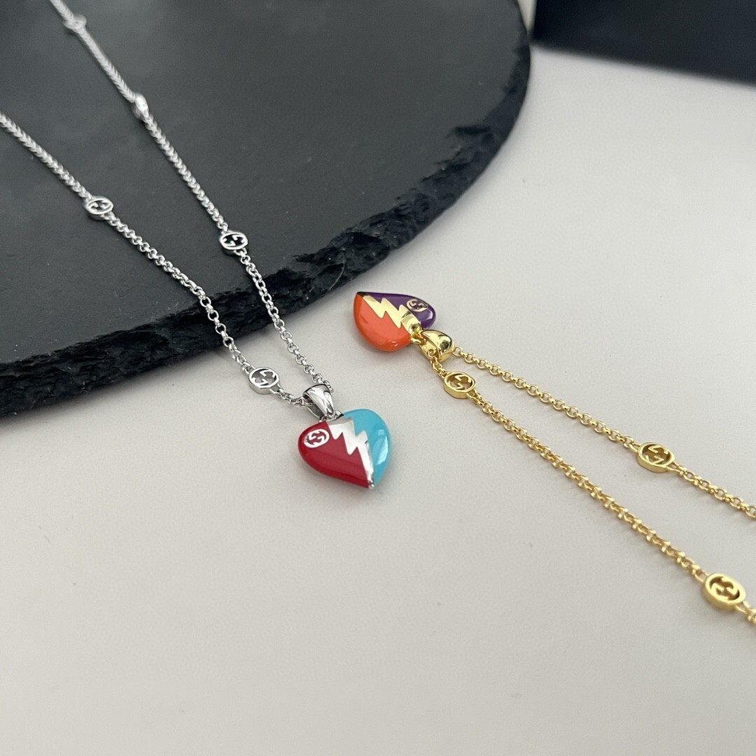 Gucci Enamel Heart Necklace – Colorful Lightning Bolt
