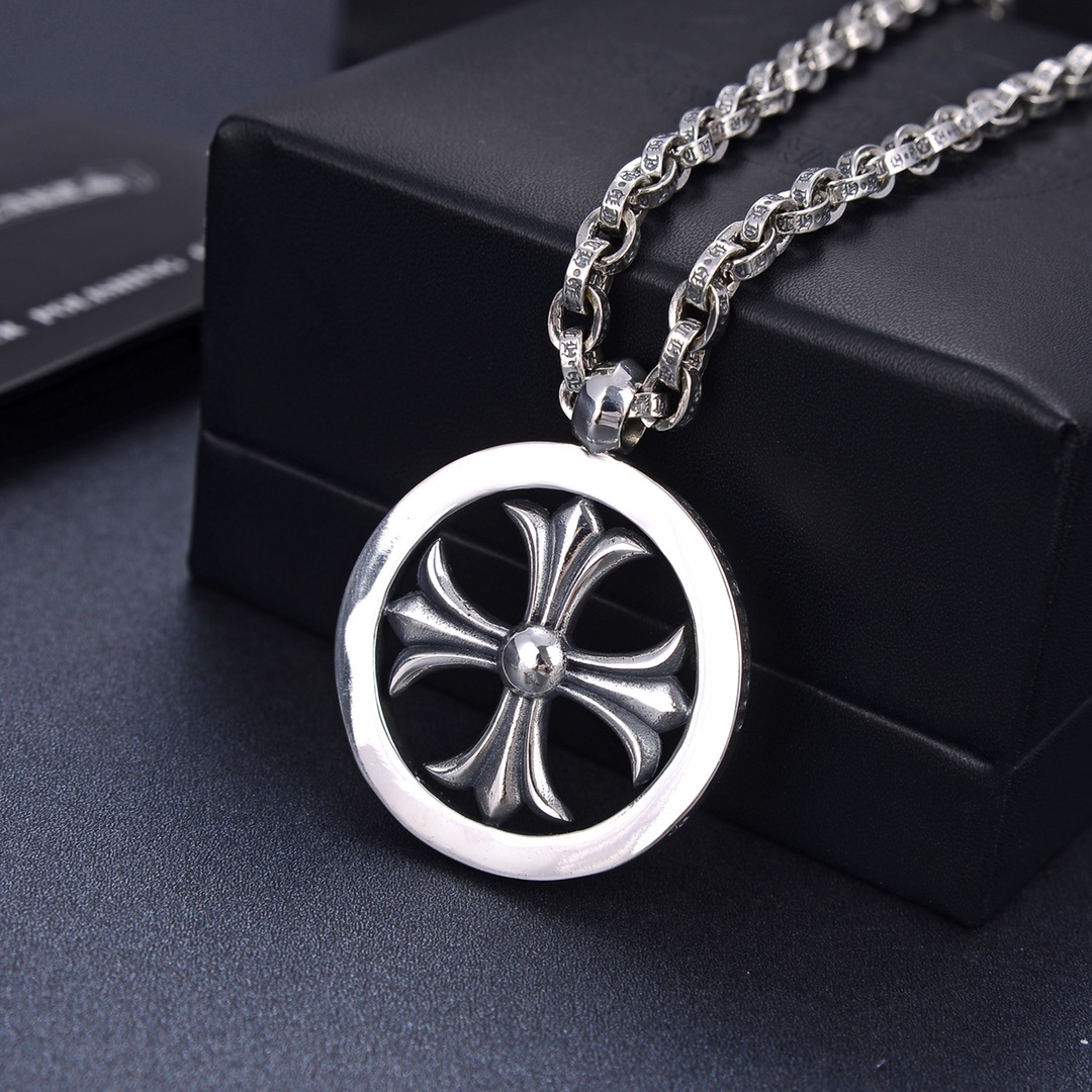 Chrome Hearts Silver Circle Cross Pendant Necklace