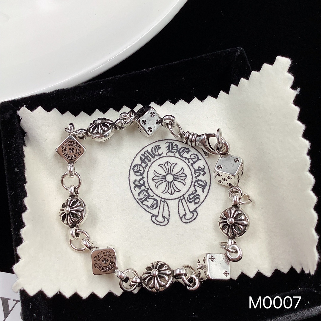 Premium Silver Dice & Floral Bracelet – M0007