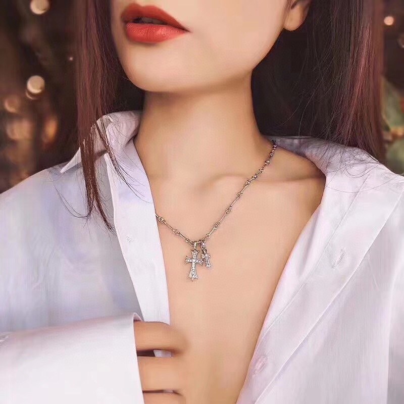 Chrome Hearts Diamond Cross Necklace – Sterling Silver