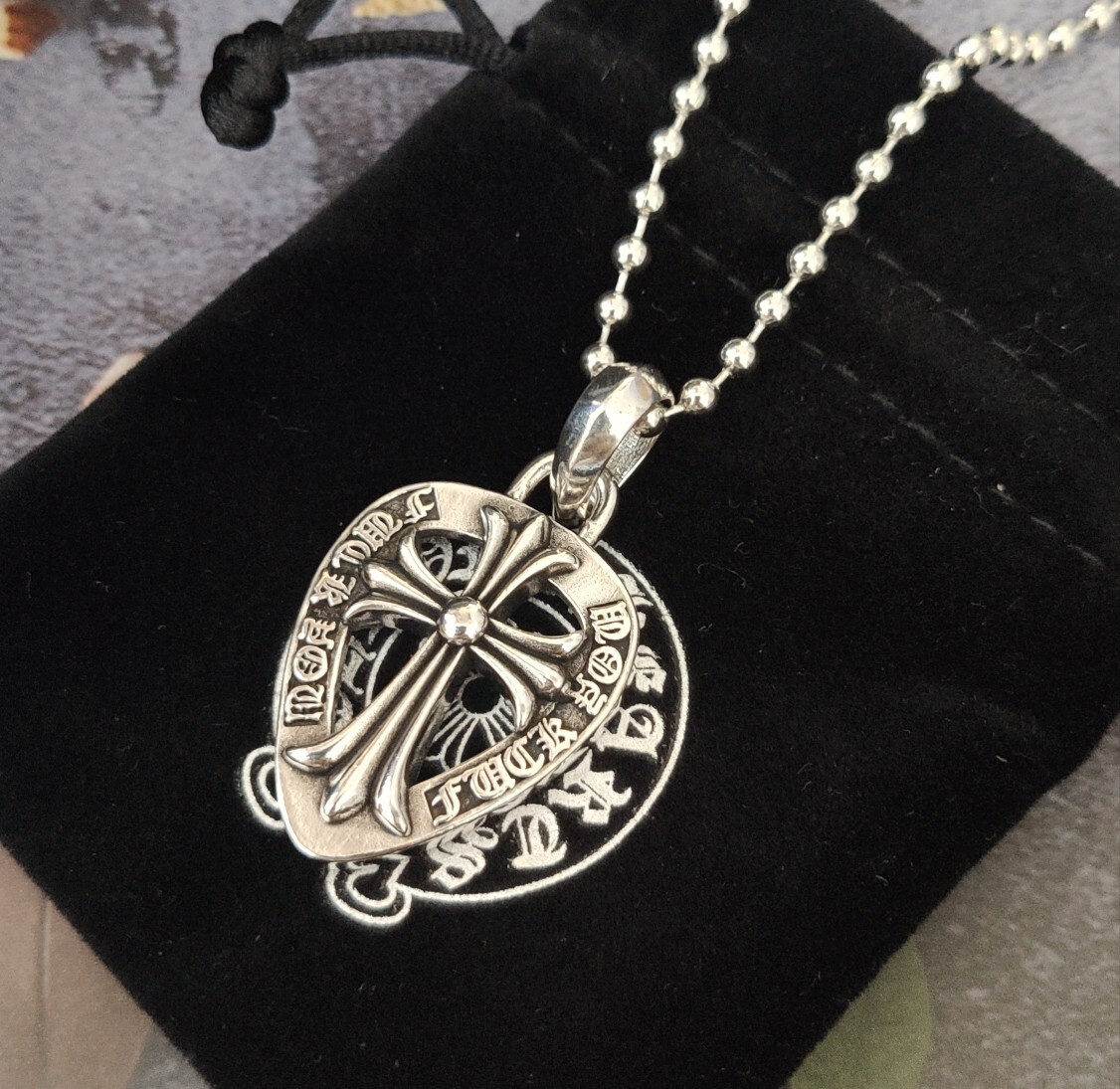 Chrome Hearts Silver Cross Heart Pendant Necklace