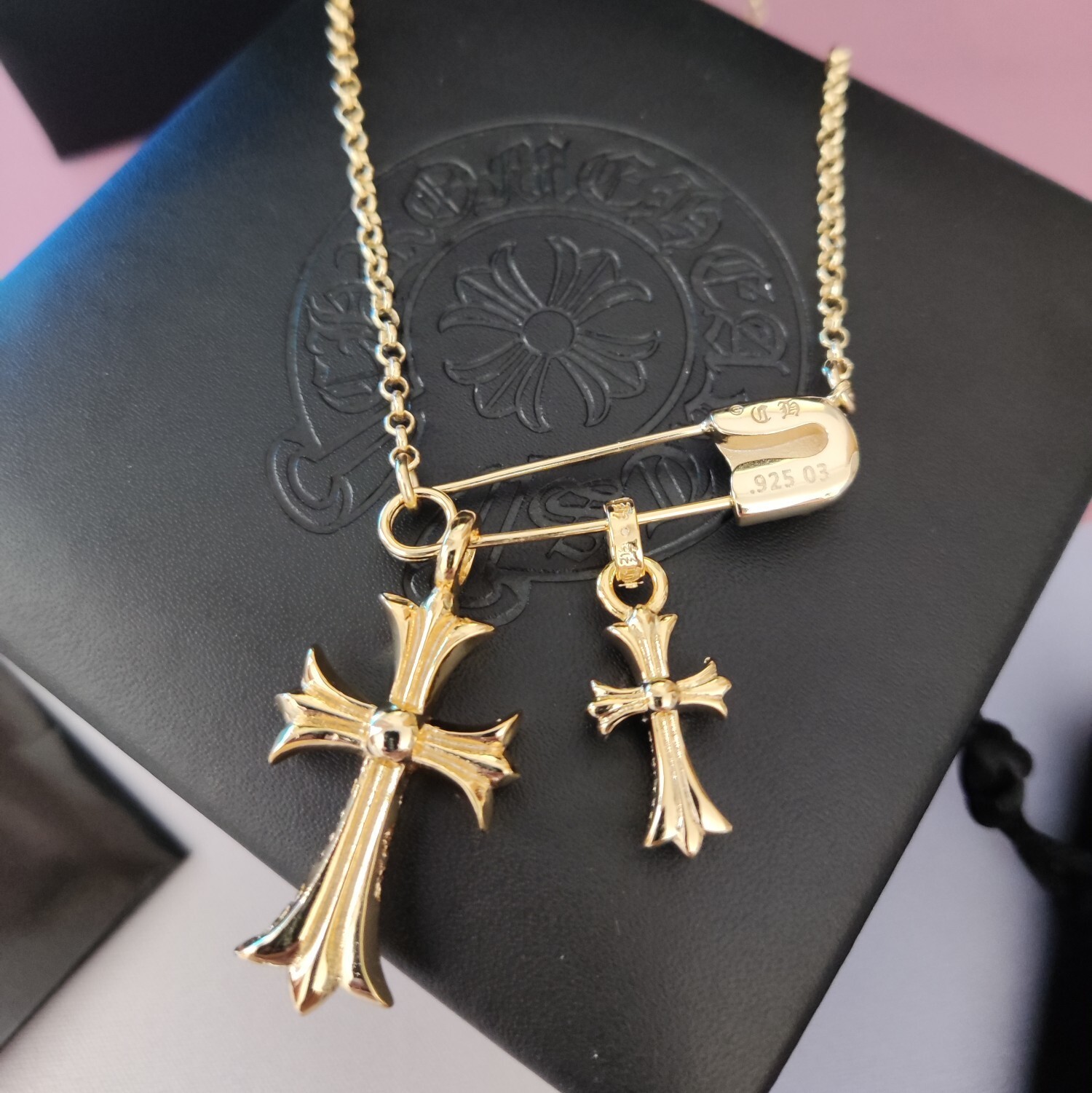 Chrome Hearts Gold Cross Necklace – Chrome Hearts Gold Safety Pin