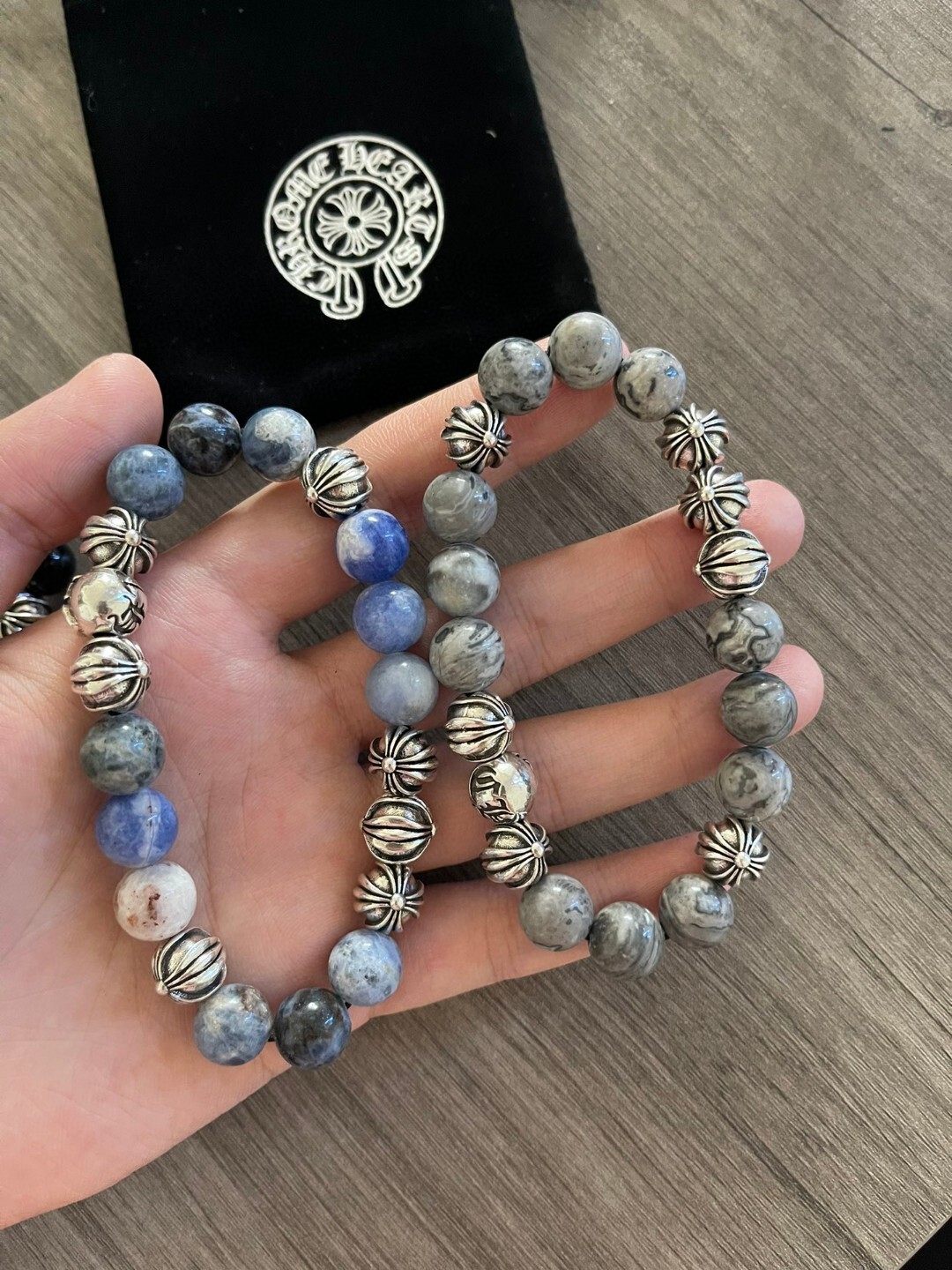 Premium Blue Stone & Silver Bead Bracelet